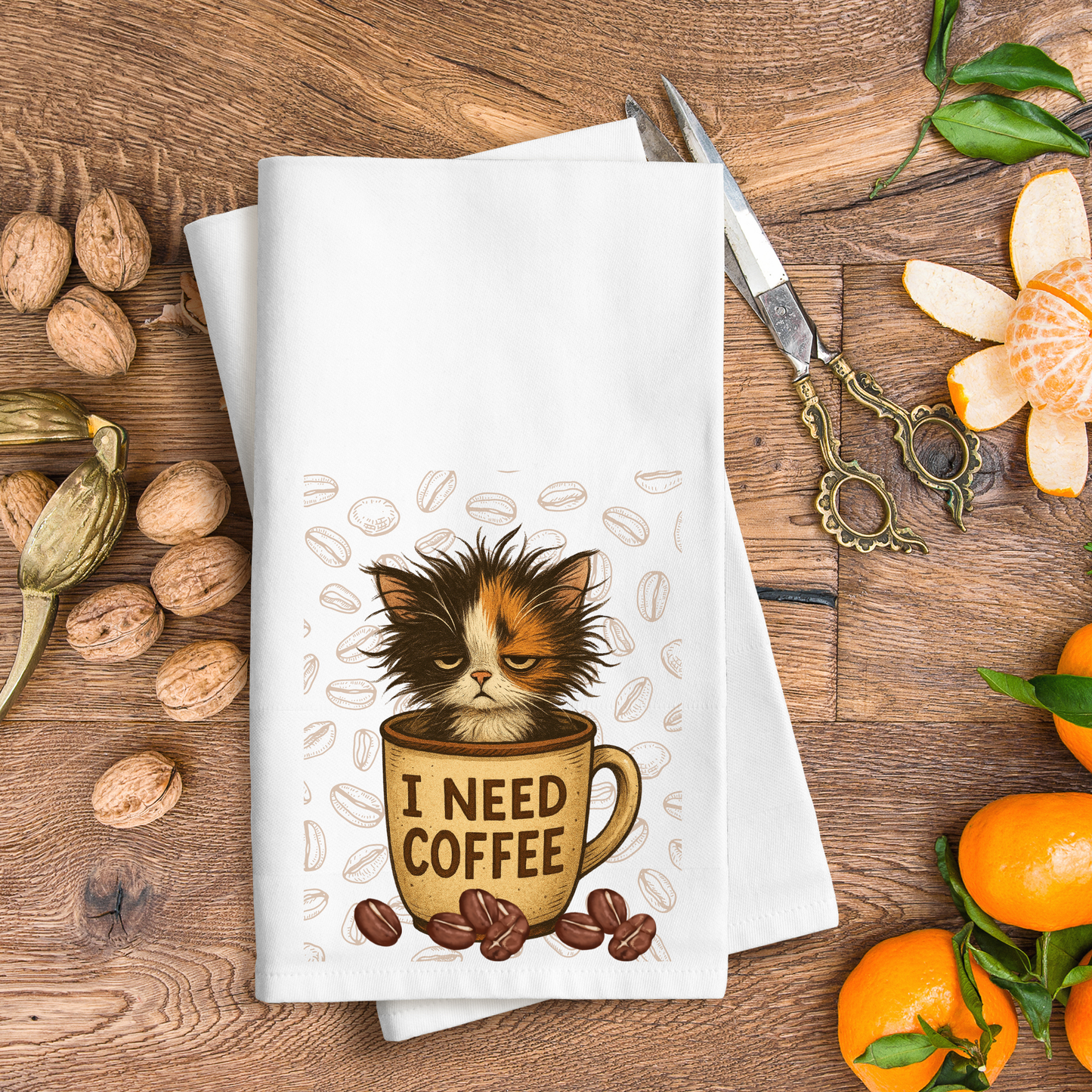 I Need Coffee Waffle Weave Towel, Kitchen Cat Towel, Coffee Towel