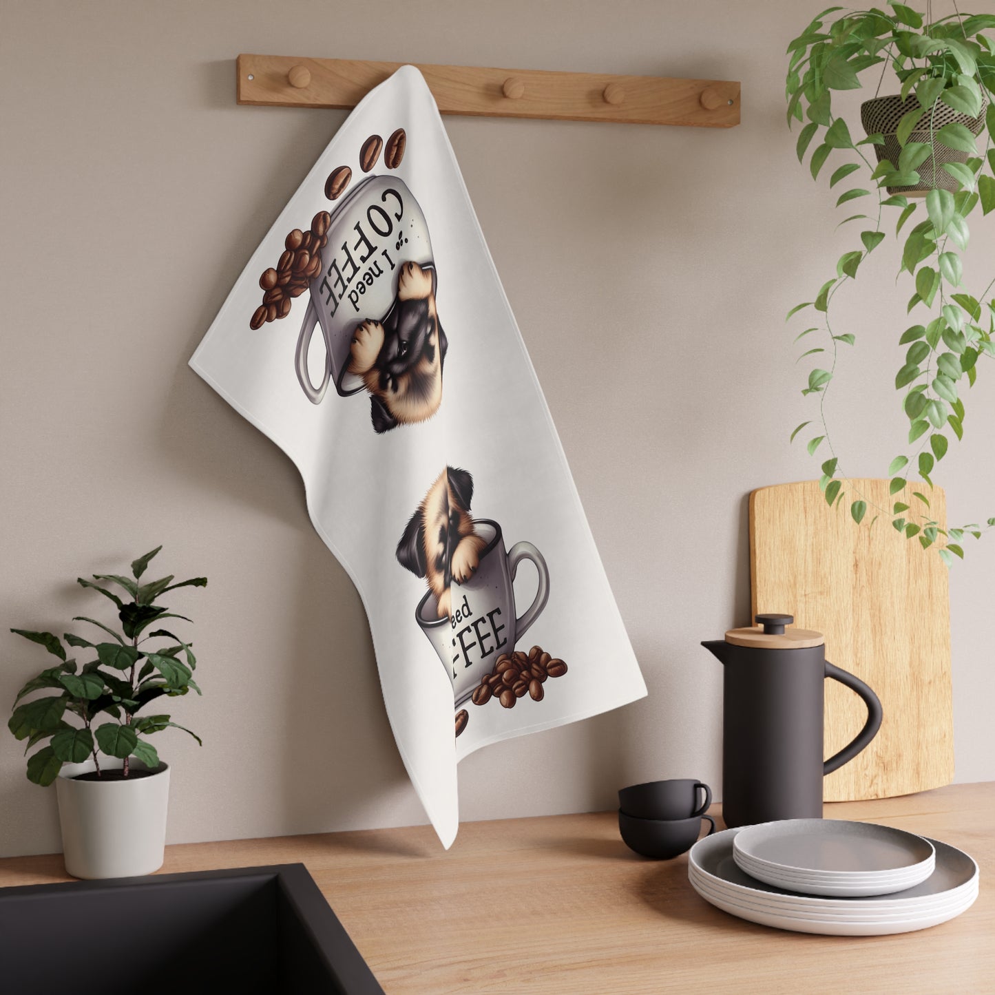 Coffee-Loving Pug Tea Towels, Coffee Tea Towel