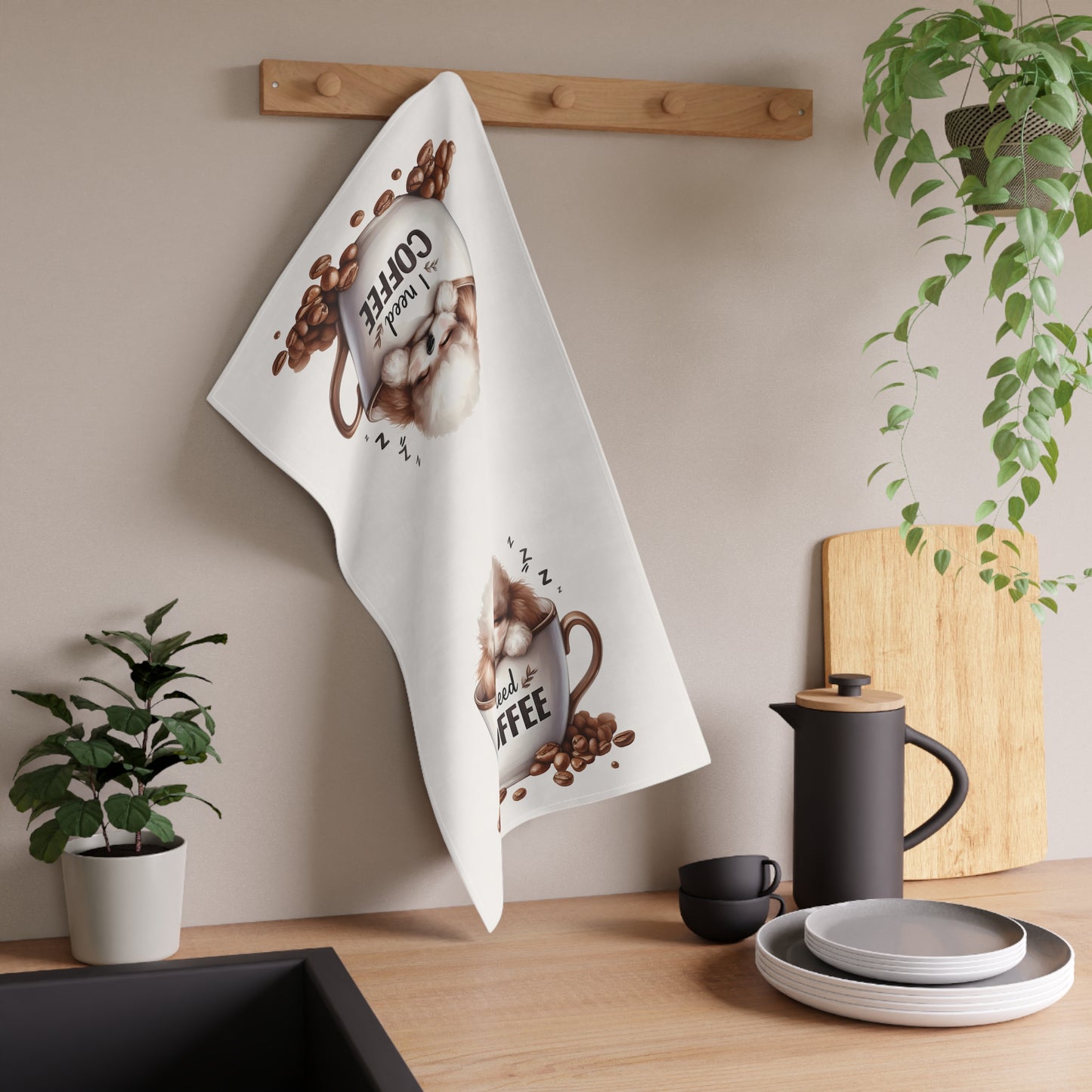 Cute Coffee Dog Tea Towels, poodle puppy tea towel
