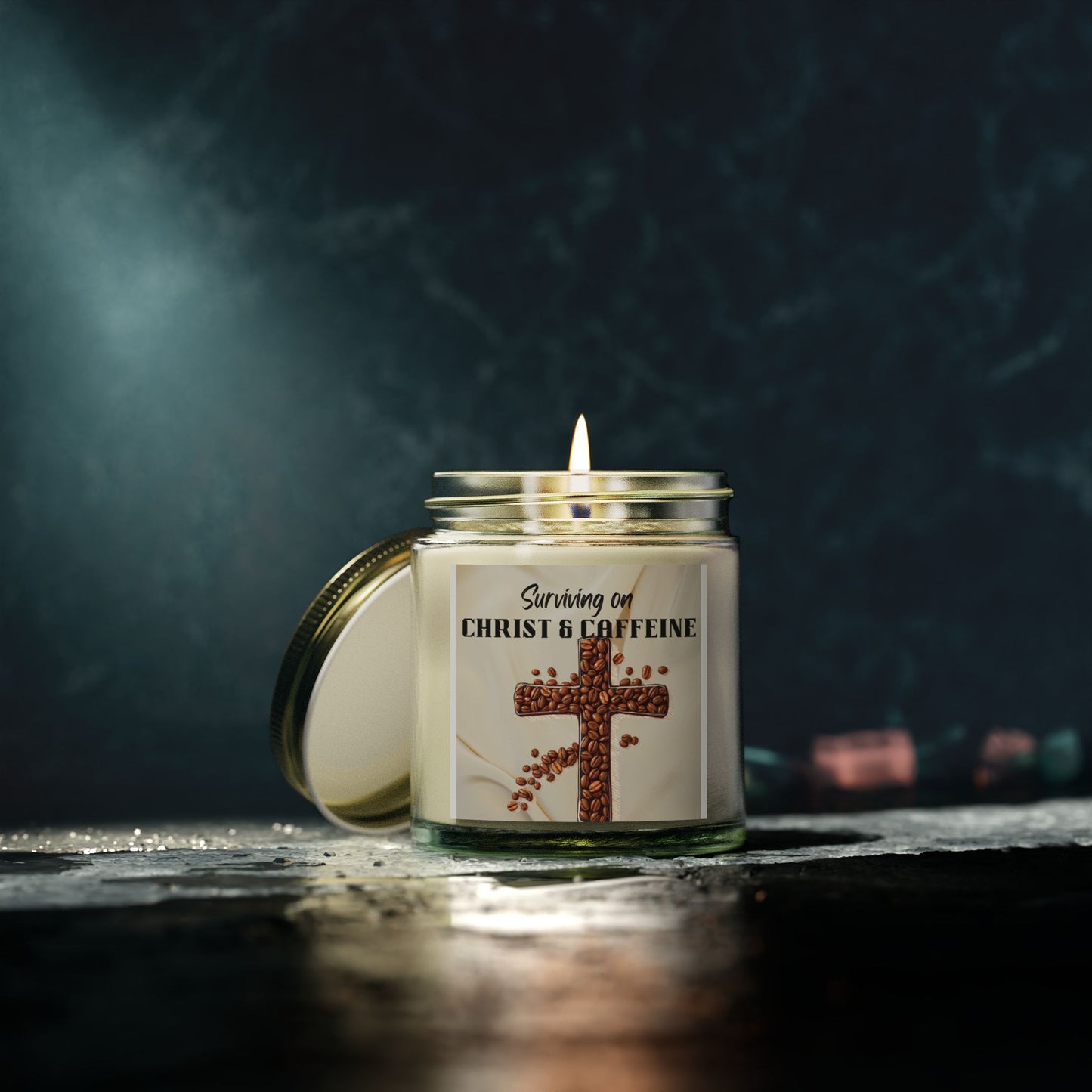 Scented Candles - Surviving on Christ & Caffeine, Christian Merch, Spiritual Relaxation, Christian Gifts, Home Decor, Cozy Ambiance, Faith-Inspired Candles