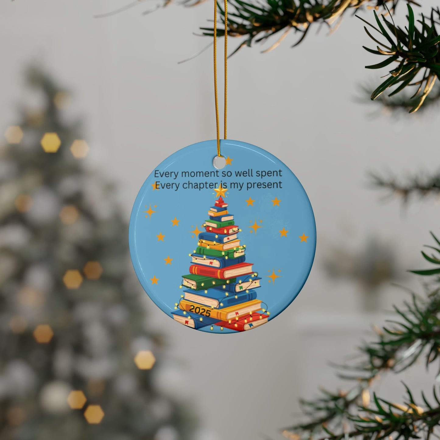 Ceramic Ornaments - Christmas Tree with Lights and Book Quote