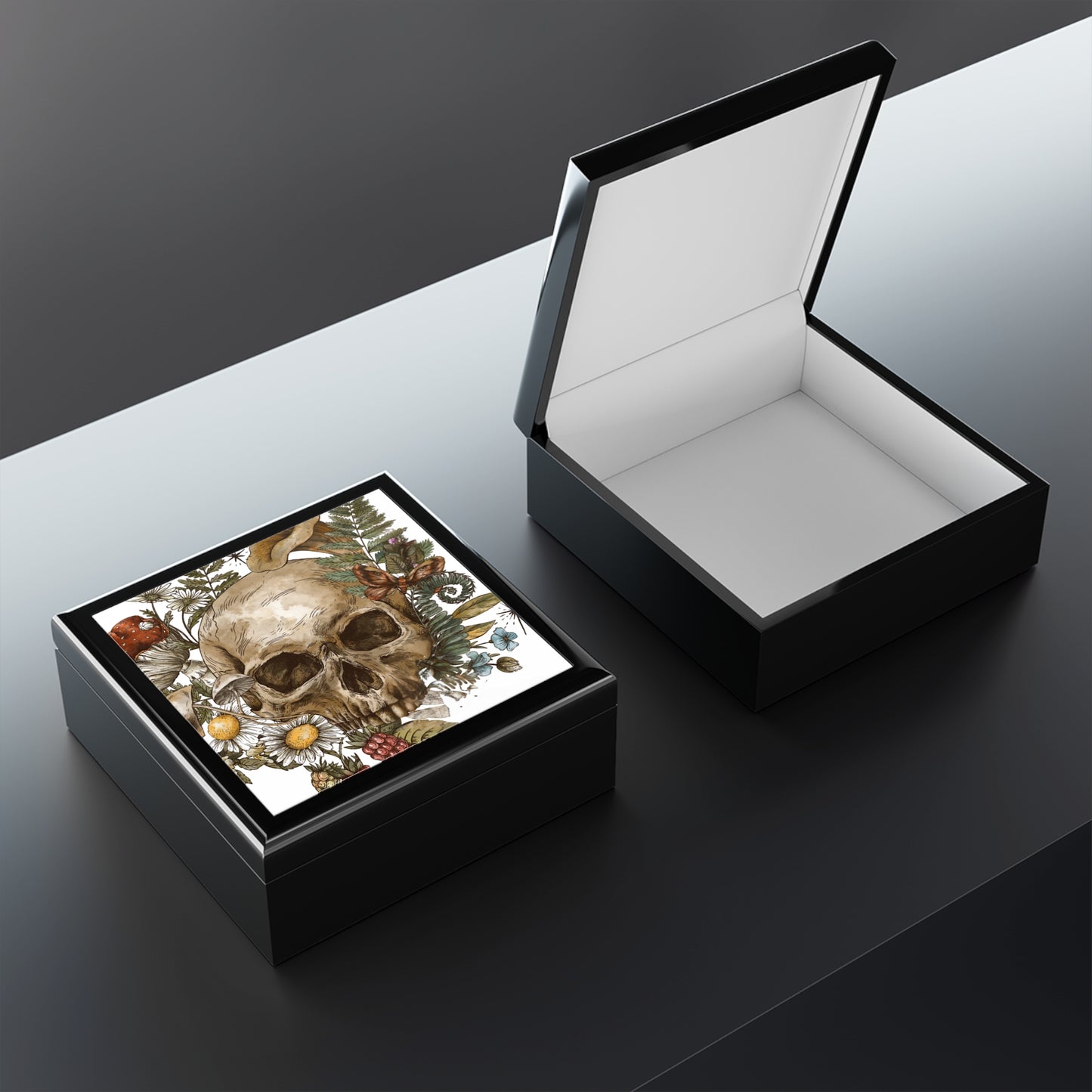 Skull Keepsake Box - Floral Skull Jewelry Box - Unique Keepsake Storage for Nature Lovers