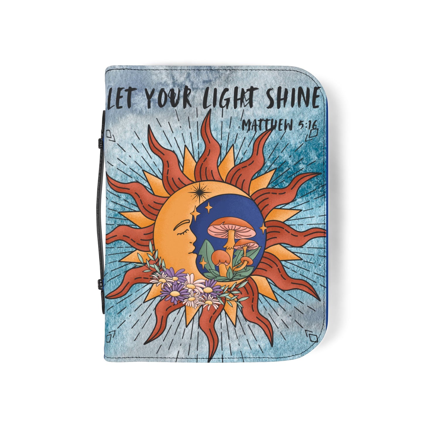 Vibrant Bible Cover with Inspiring Verse, Sun and Moon Design, Spiritual Gift, Faith Accessory, Religious Journaling