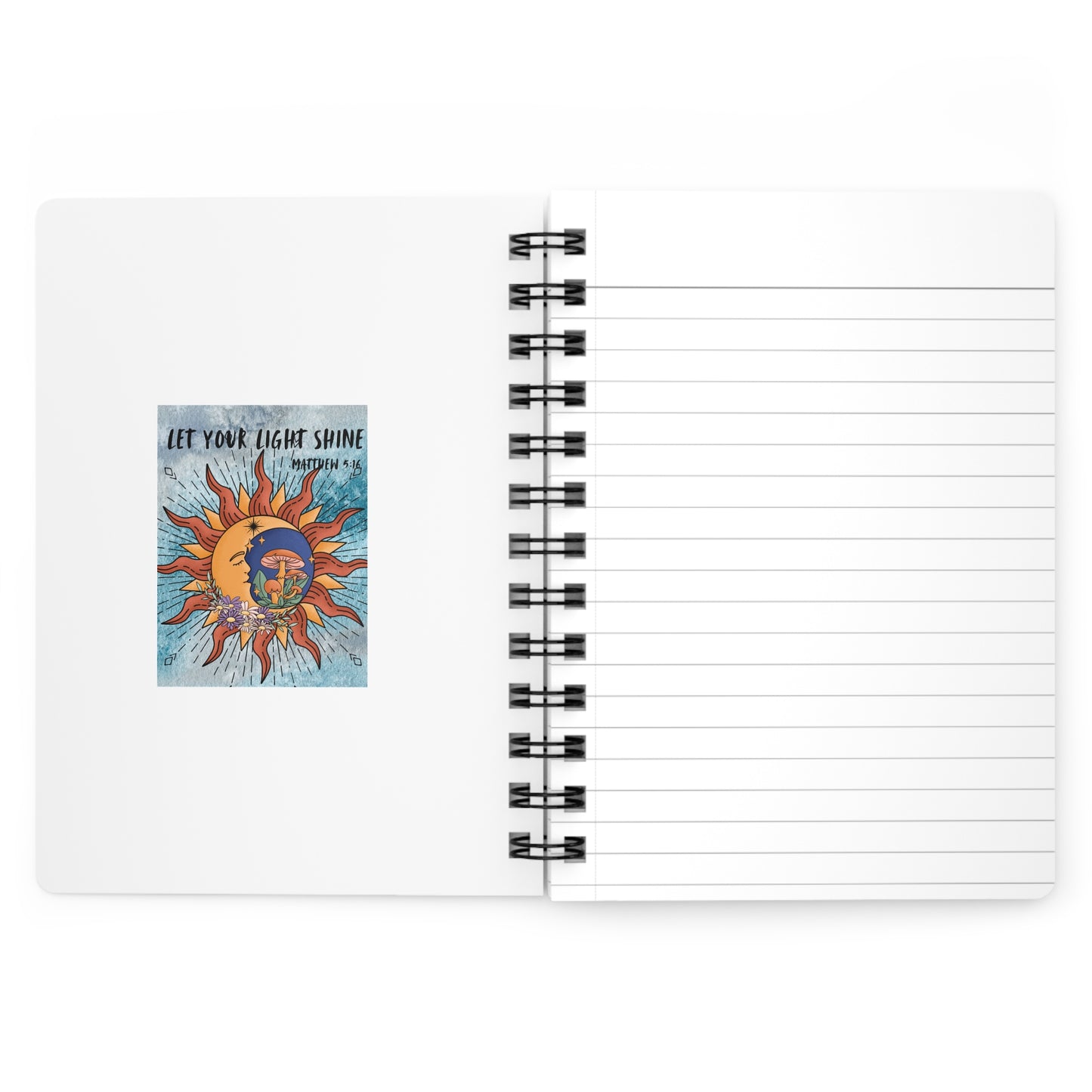 Inspirational Spiral Bound Journal – 'Let Your Light Shine' with Sun and Floral Design
