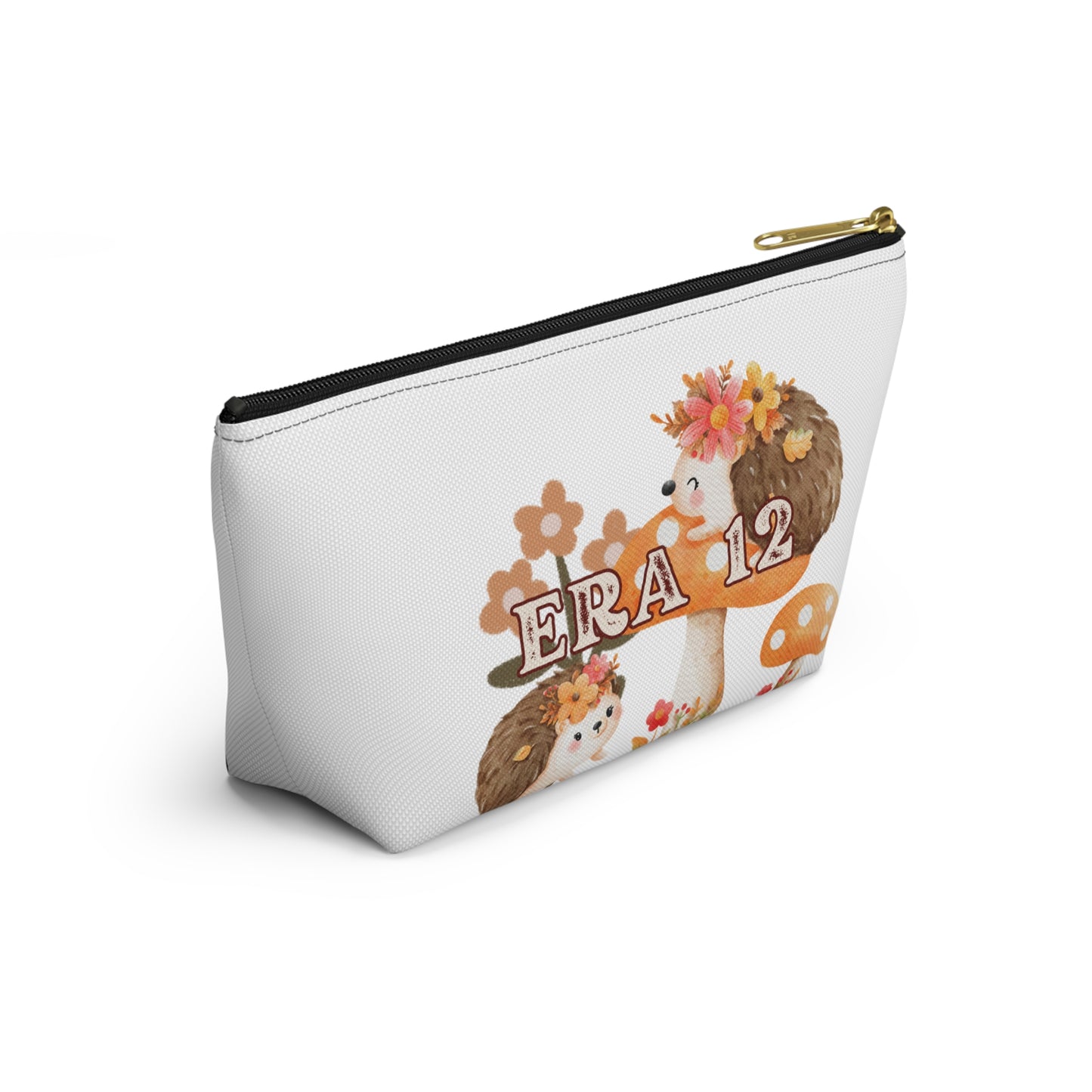 Cute Hedgehog Accessory Pouch, Makeup Bag, Gift for Her, Floral Pouch, Travel Organizer, Eco-friendly