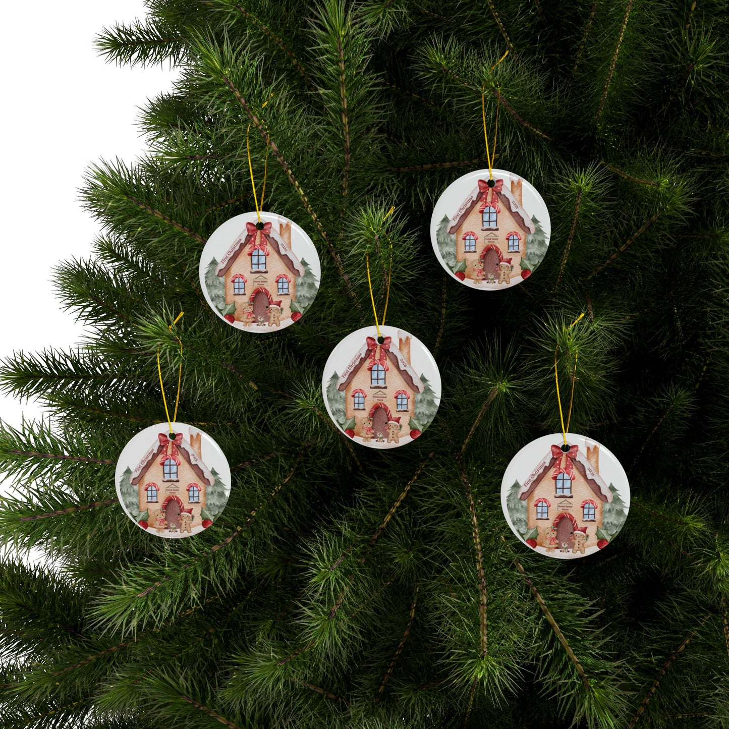 Ceramic Ornaments - Gingerbread House Home Sweet Home Christmas Decor, first Christmas married, first Christmas in home