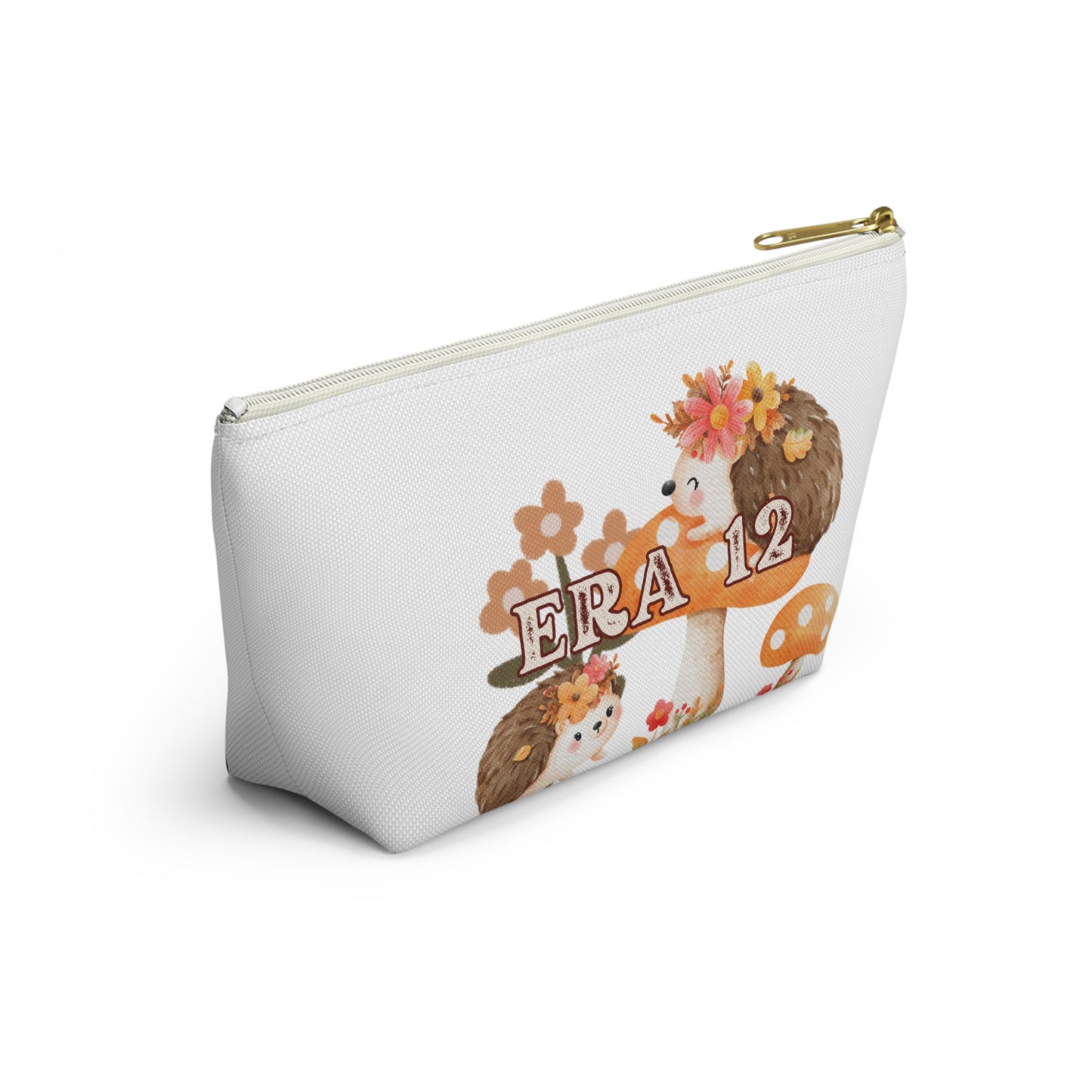 Cute Hedgehog Accessory Pouch, Makeup Bag, Gift for Her, Floral Pouch, Travel Organizer, Eco-friendly