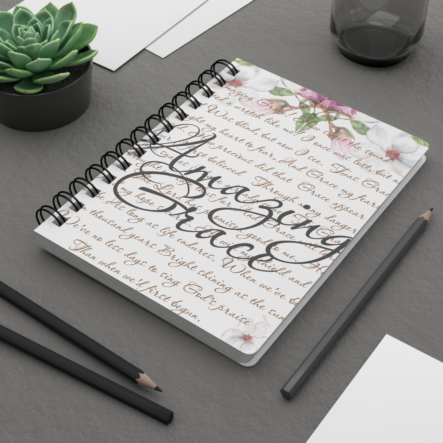 Inspirational Floral Spiral Bound Journal - "Amazing Grace" Design