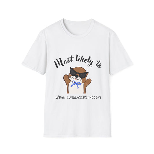 Most Likely To Wear Sunglasses Indoors T-Shirt, Funny Cat Lover Tee, Gift for Cat Lovers, Humorous Animal Shirt, Fun Casual Wear, otter