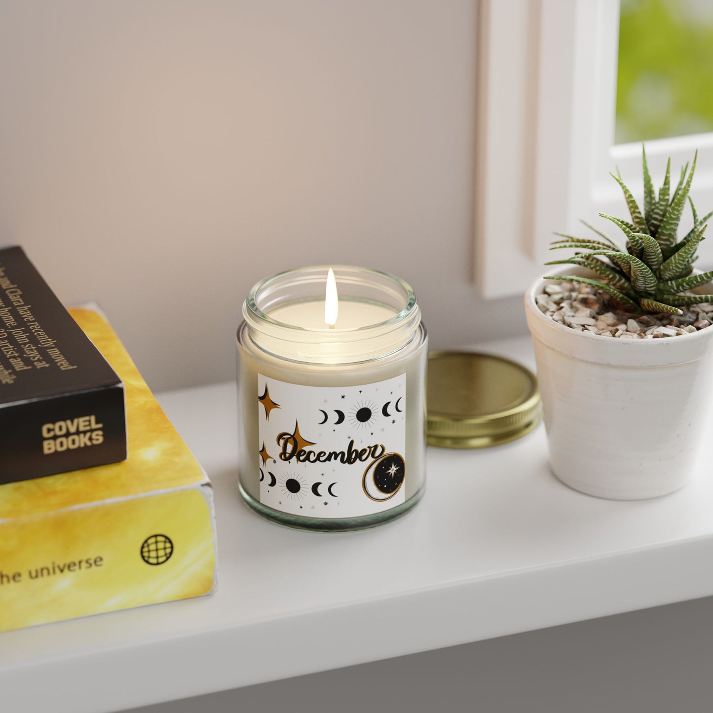 December Candle, Celestial Candle, Stars and Moon, Scented Candles, Coconut Apricot Wax (4oz, 9oz)