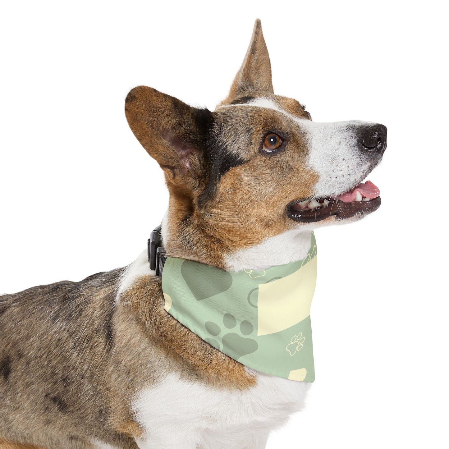 Personalized Paw Print Pet Bandana Collar - Custom Name Tag Area, Green