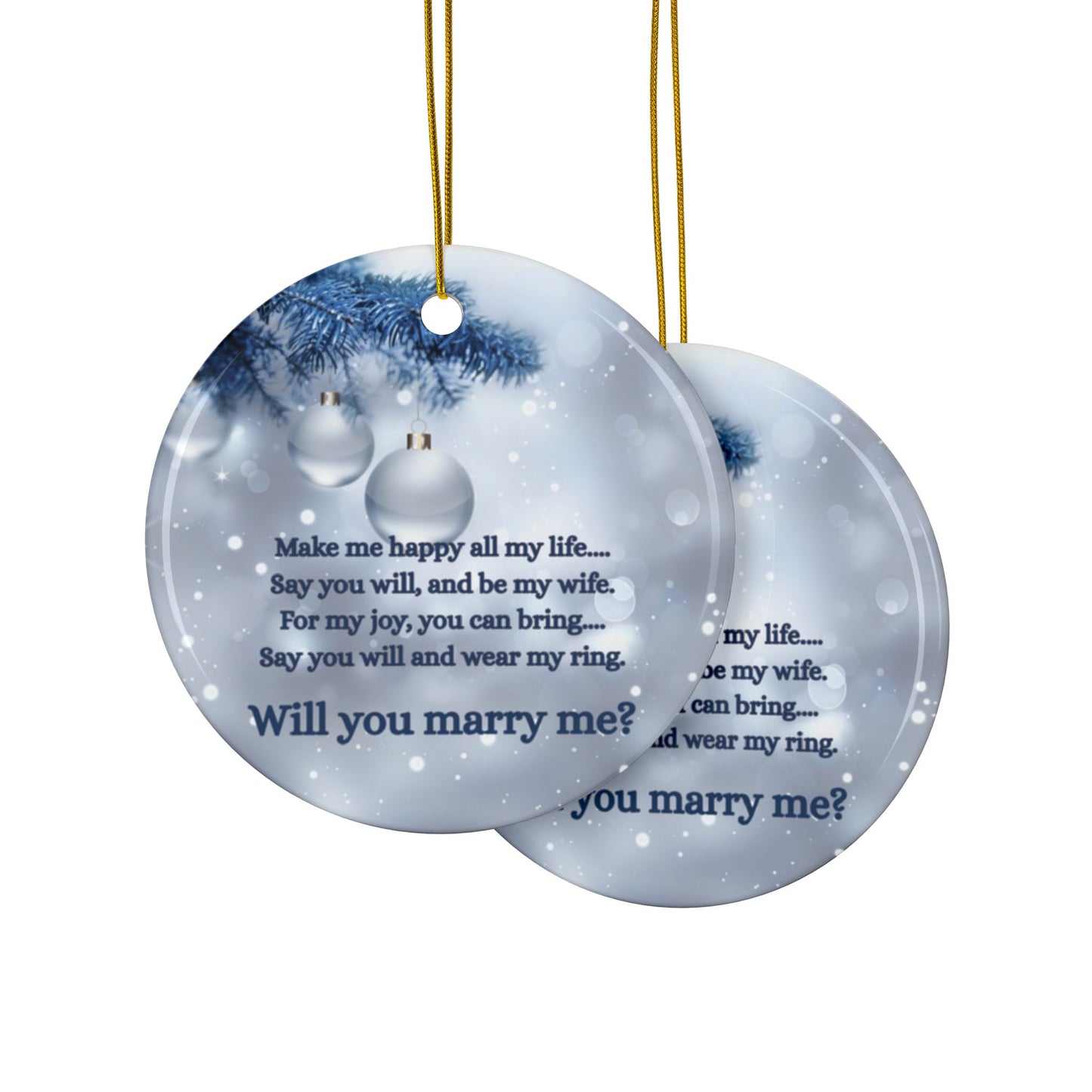 Ceramic Ornaments for Engagement, Double-Sided Print, Holiday Decor, Wedding Gifts, Personalized Keepsakes, Seasonal Decorations