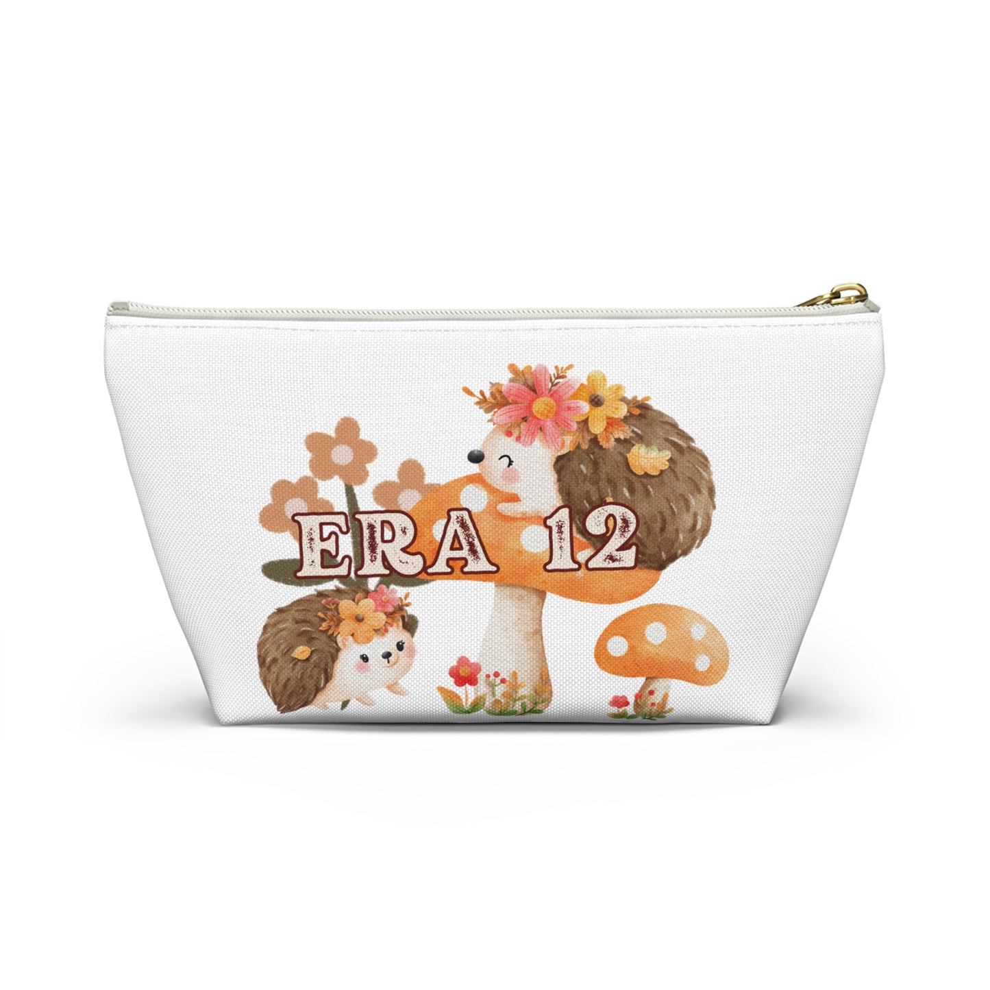 Cute Hedgehog Accessory Pouch, Makeup Bag, Gift for Her, Floral Pouch, Travel Organizer, Eco-friendly