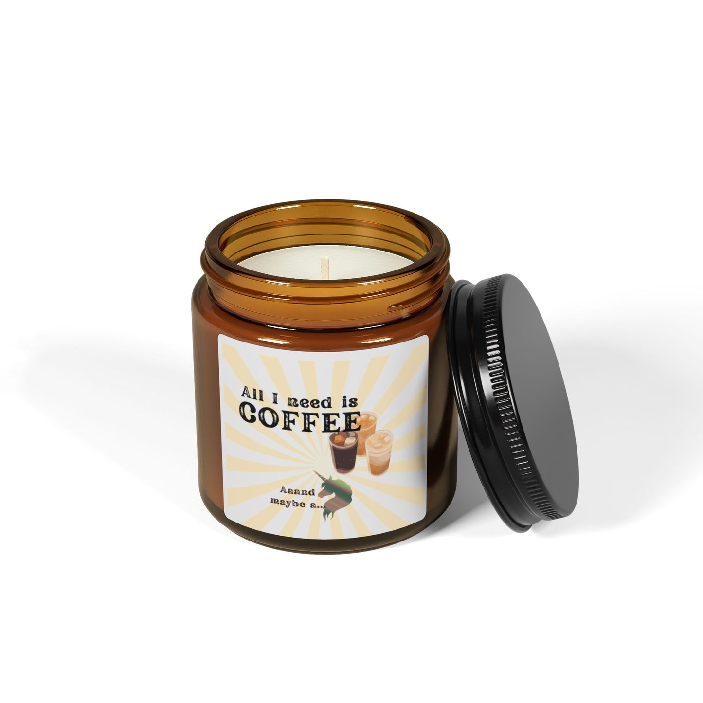 Scented Soy Candle (Multi-Size, Amber Jar), fun loving coffee drinker, unicorn lover, whimsical