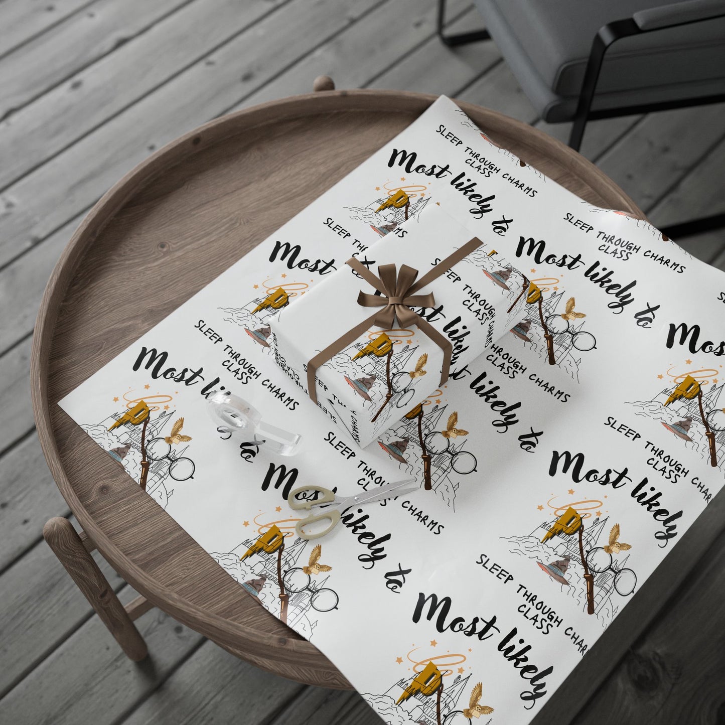 Wand Wrapping Paper, Movie Lovers Wrap, Cheerful Wrapping Paper for Celebrations, Birthday Gifts, Holiday Packaging, Unique Gift Wrap, Most Likely to Sleep Through Class