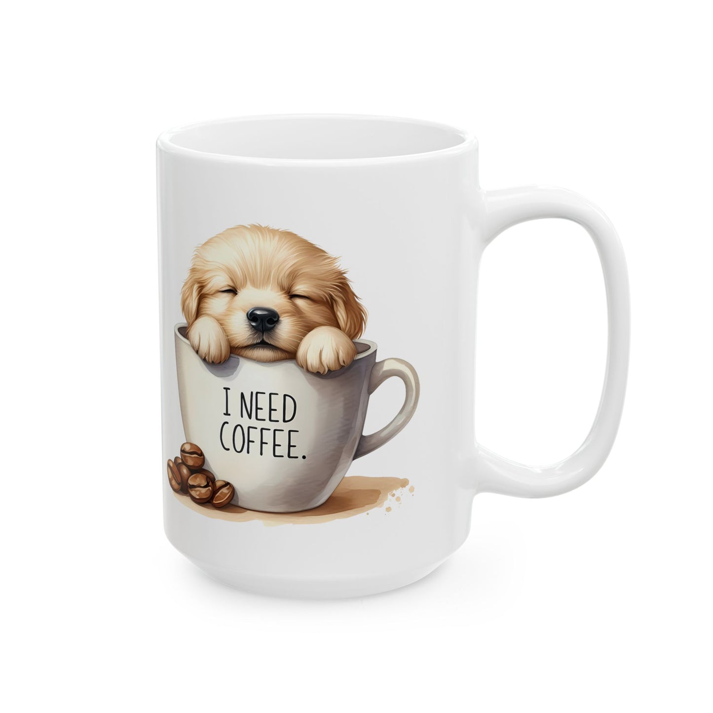 Personalized Lab Puppy Coffee Mug — "I Need Coffee" Ceramic Cup (11oz & 15oz)