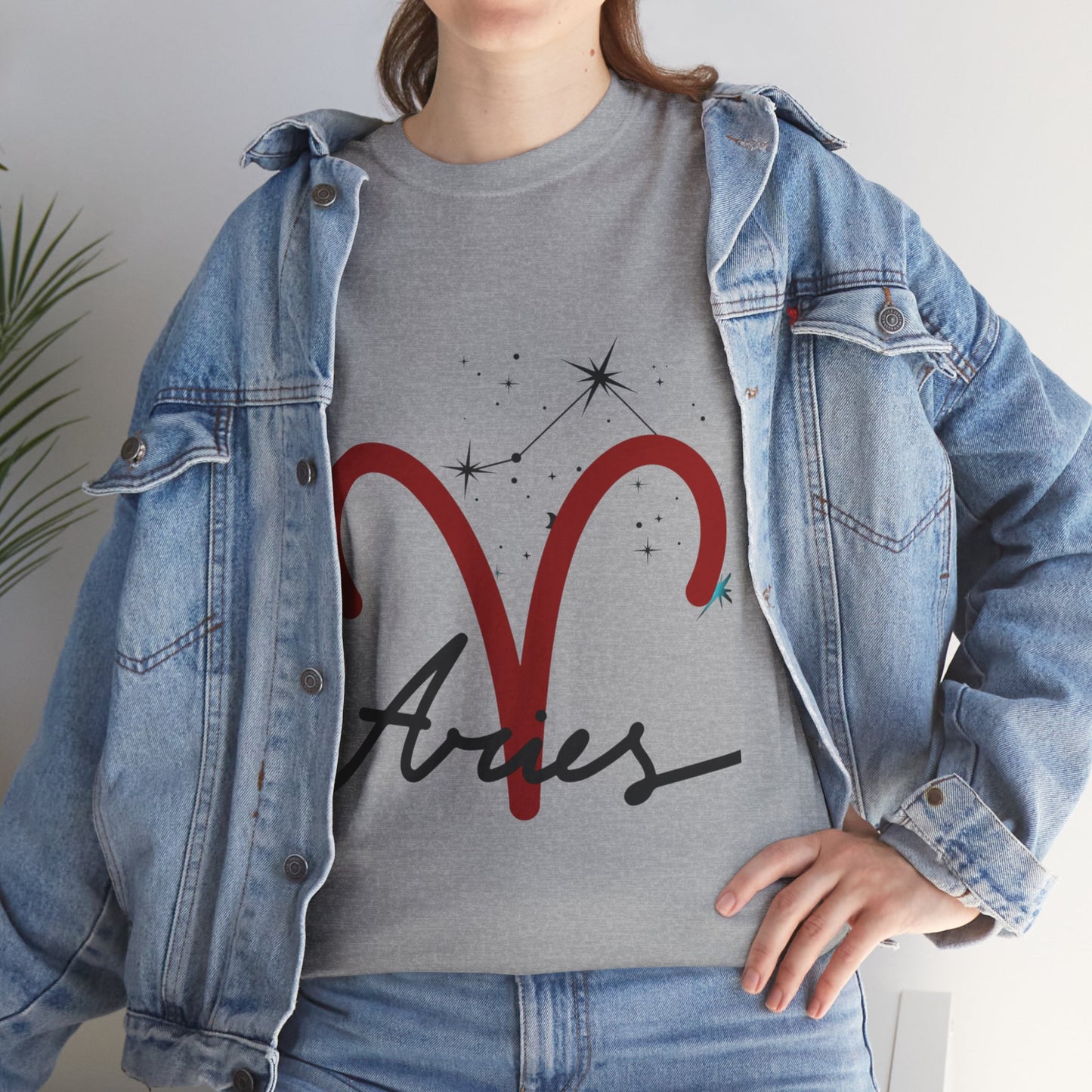Aries Zodiac T‑Shirt – Red Aries Symbol with Constellation & Script