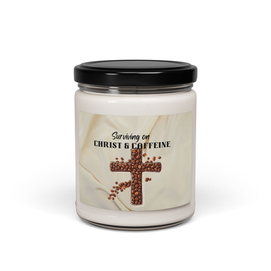 Inspirational Scented Candle - Surviving on Christ & Caffeine, Aromatherapy, Gift for Coffee Lovers, Home Decor, Relaxation.