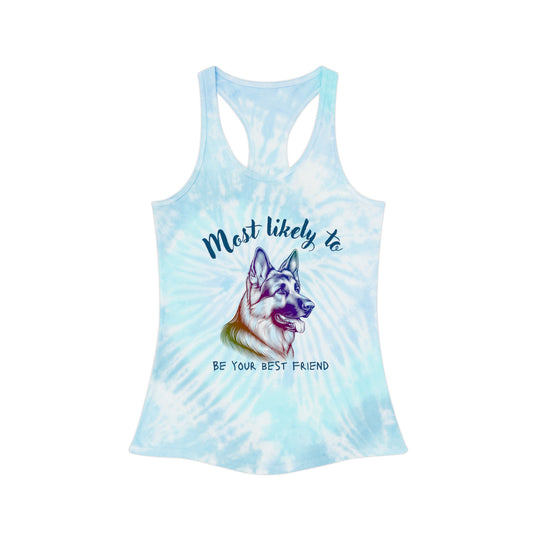 German Shepherd, Best friend, dog, Tie Dye Dog Lover Racerback Tank Top, Summer Vibes T-Shirt, Pet Owner Gift, Casual Workout Apparel, Fun Beach Wear, Friendship Tank