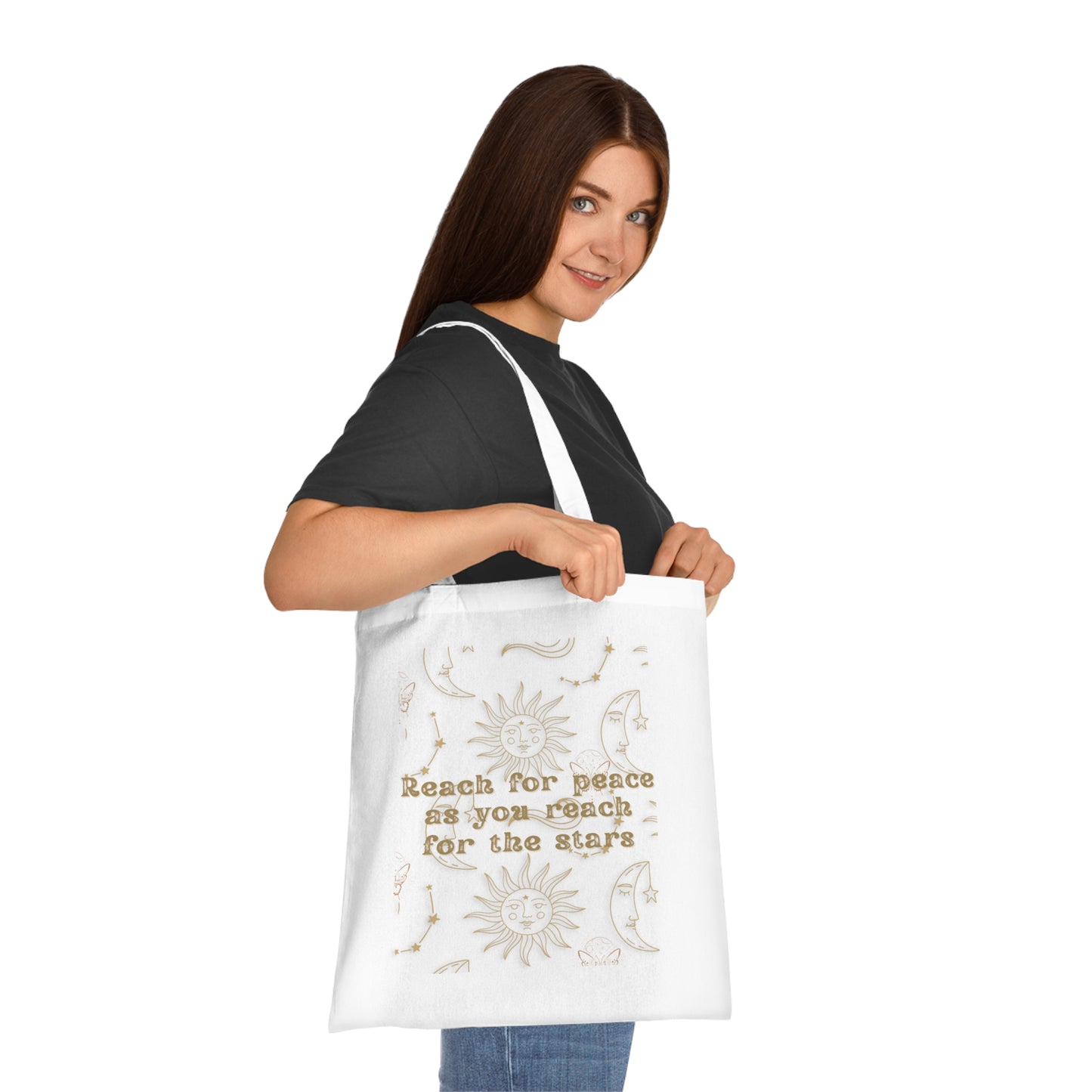 Inspirational Cotton Tote: 'Reach for Peace and the Stars', Celestial Tote, Cosmic Tote Bag