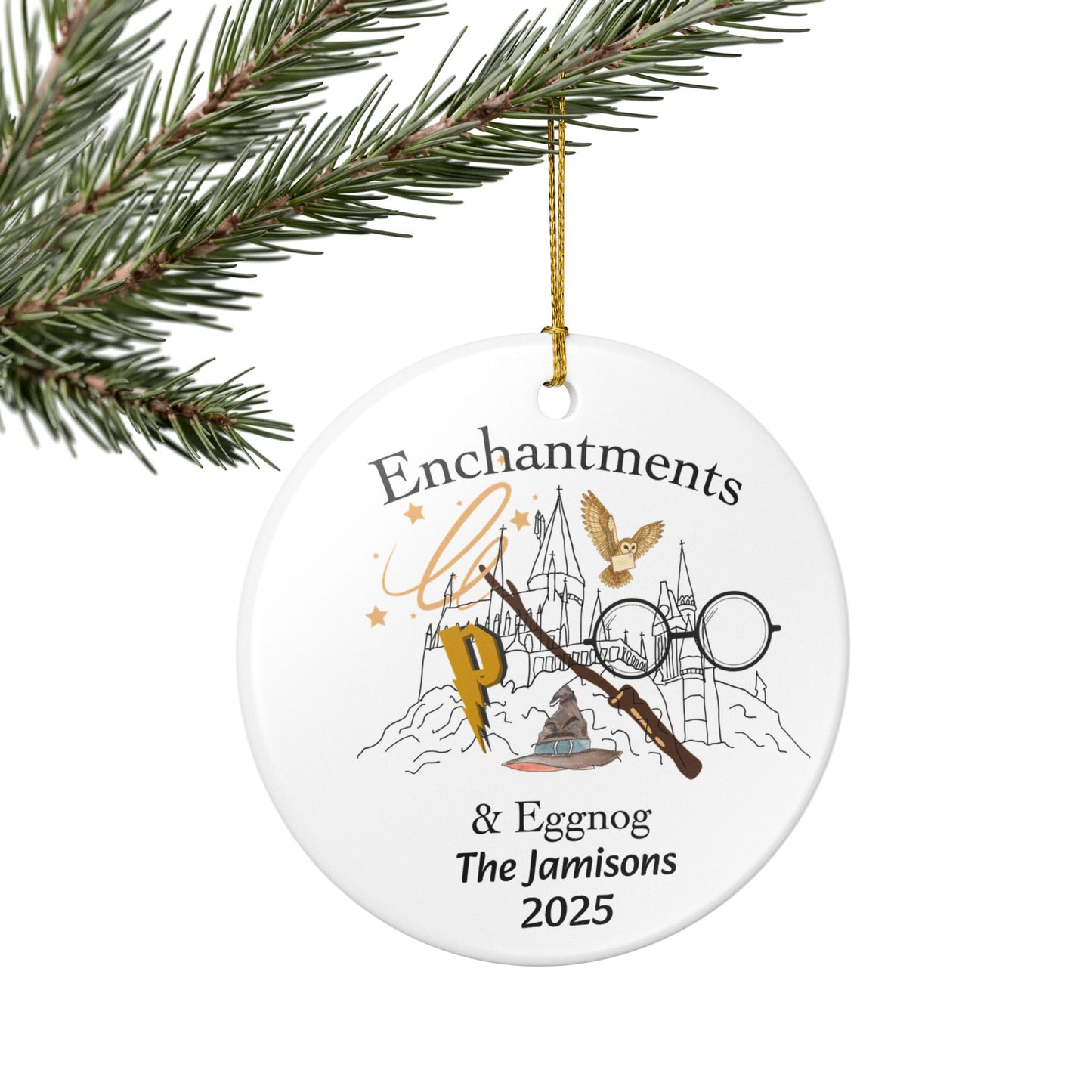 PERSONALIZE IN CART. Personalized Ceramic Ornament, Magical Decorations, Holiday Decor, Unique Gift, Family Keepsake, Enchantments & Eggnog