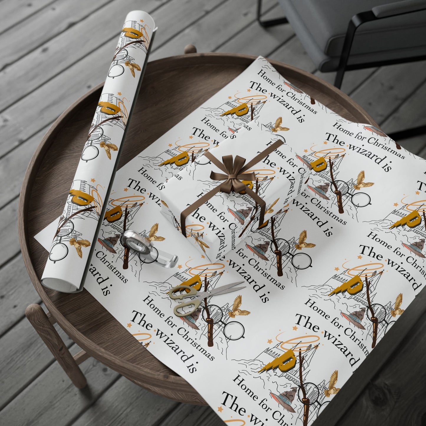 Festive Wrapping Paper, Magical Holiday Gift Wrap, Wizard Theme Wrapping Papers, Unique Christmas Gift Wrap, Home for Christmas Wrapping