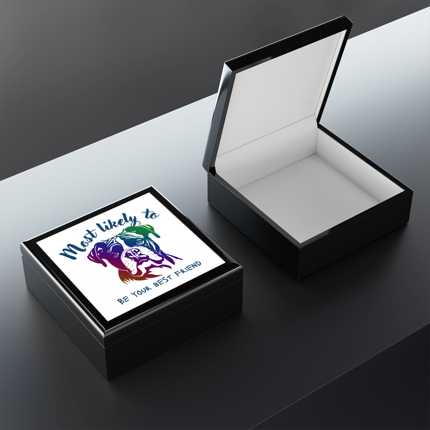 Boxer Bulldog Keepsake Box, Boxer Bulldog, Colorful Pet Jewelry Box - "Most Likely to Be Your Best Friend"