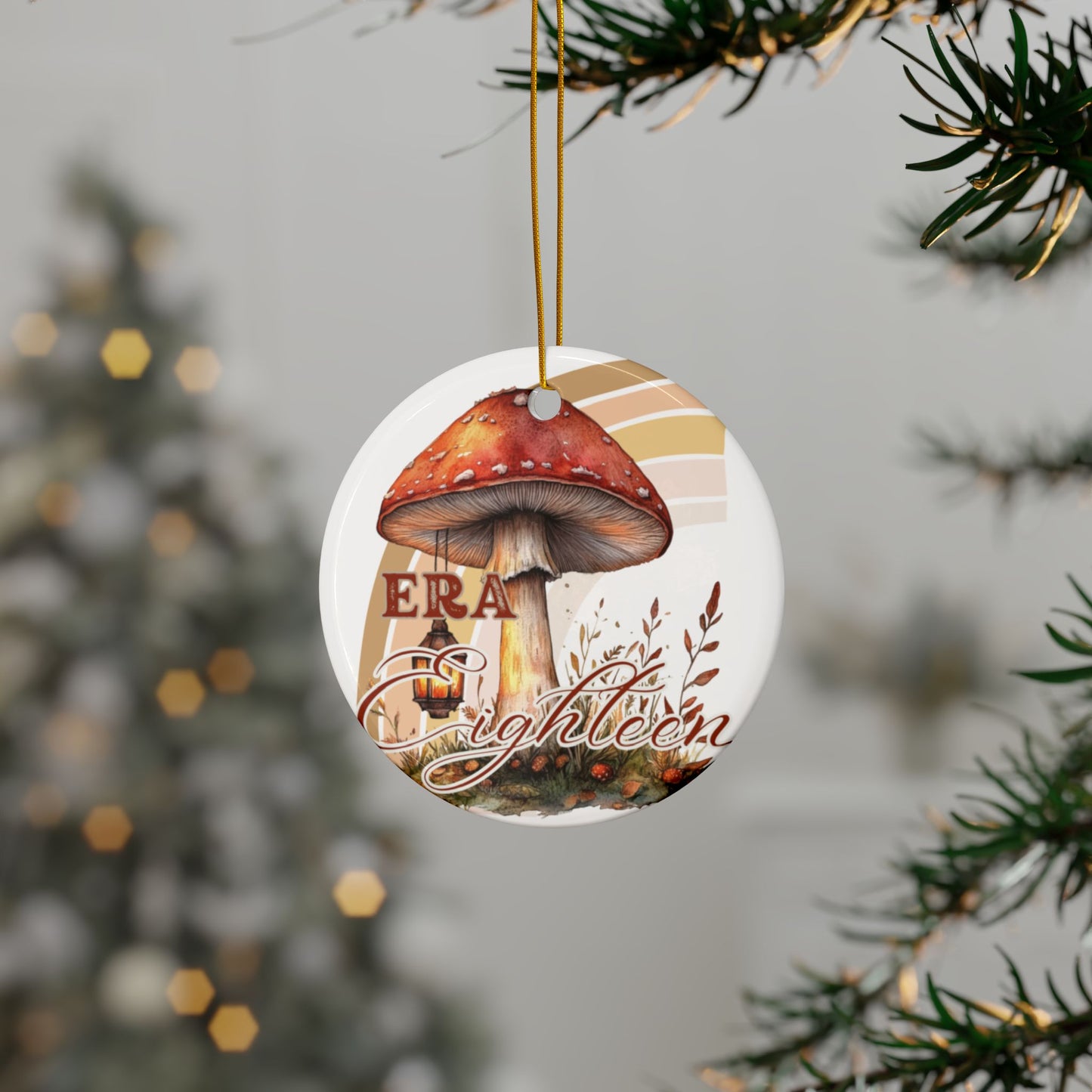 Era 18 Ornament, Chapter 18 Ornament, 18th Birthday Gift, Whimsical Mushroom Ceramic Ornaments - Unique 2-Sided Prints for Holidays, Gifts, Home Decor, Tree Decorations, Seasonal Celebrations