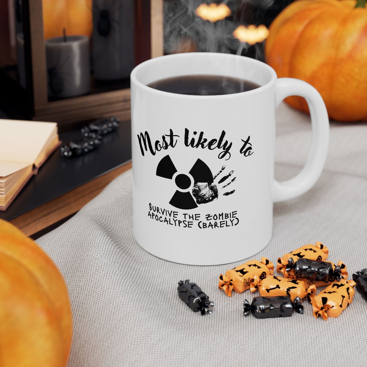 Zombie Apocalypse Survival Ceramic Mug | Funny Gift for Horror Fans, 11oz/15oz, Coffee Lover Gift, Halloween Decor, Quarantine Humor