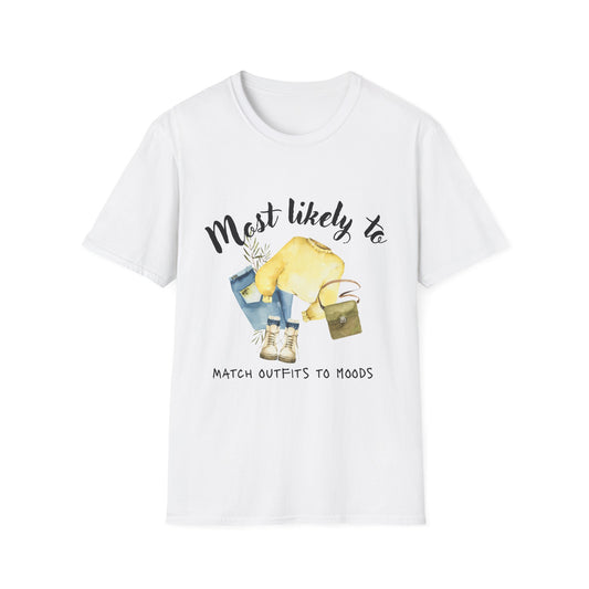 Most Likely To Match Outfits Unisex Softstyle T-Shirt, Cute Graphic Tee, Ideal for Teens, Gift for Her, Everyday Humor Shirt