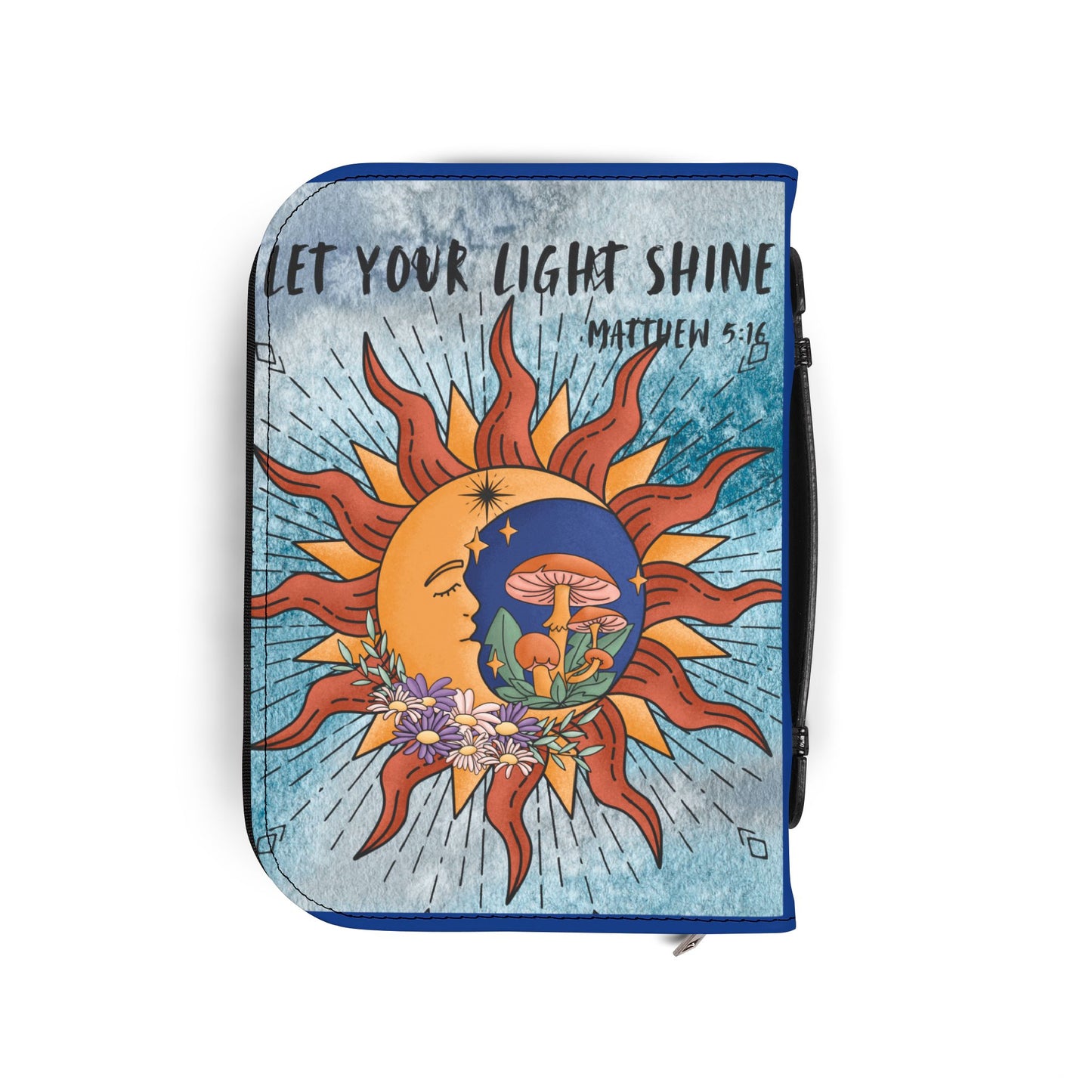Vibrant Bible Cover with Inspiring Verse, Sun and Moon Design, Spiritual Gift, Faith Accessory, Religious Journaling