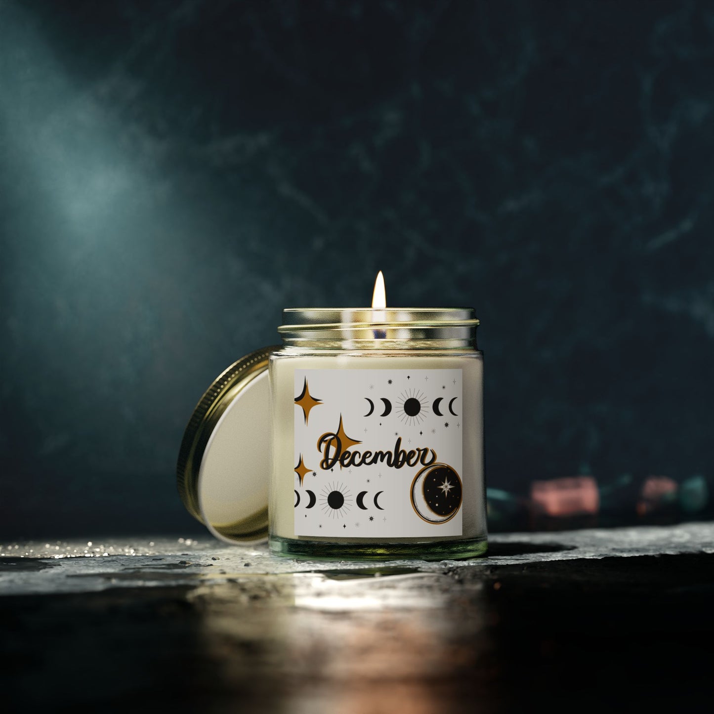 December Candle, Celestial Candle, Stars and Moon, Scented Candles, Coconut Apricot Wax (4oz, 9oz)