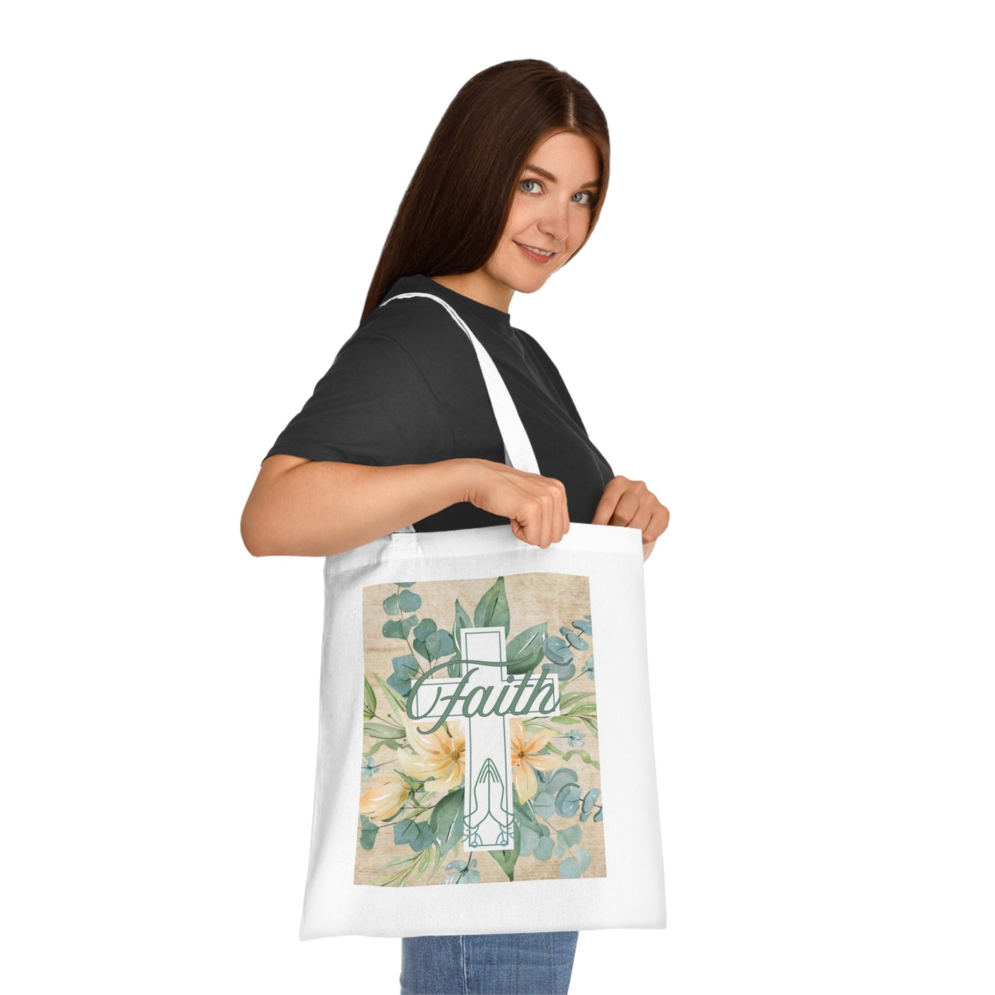 Faith-Inspired Floral Cotton Tote Bag, Faith Tote Bag, Christian Tote Bag