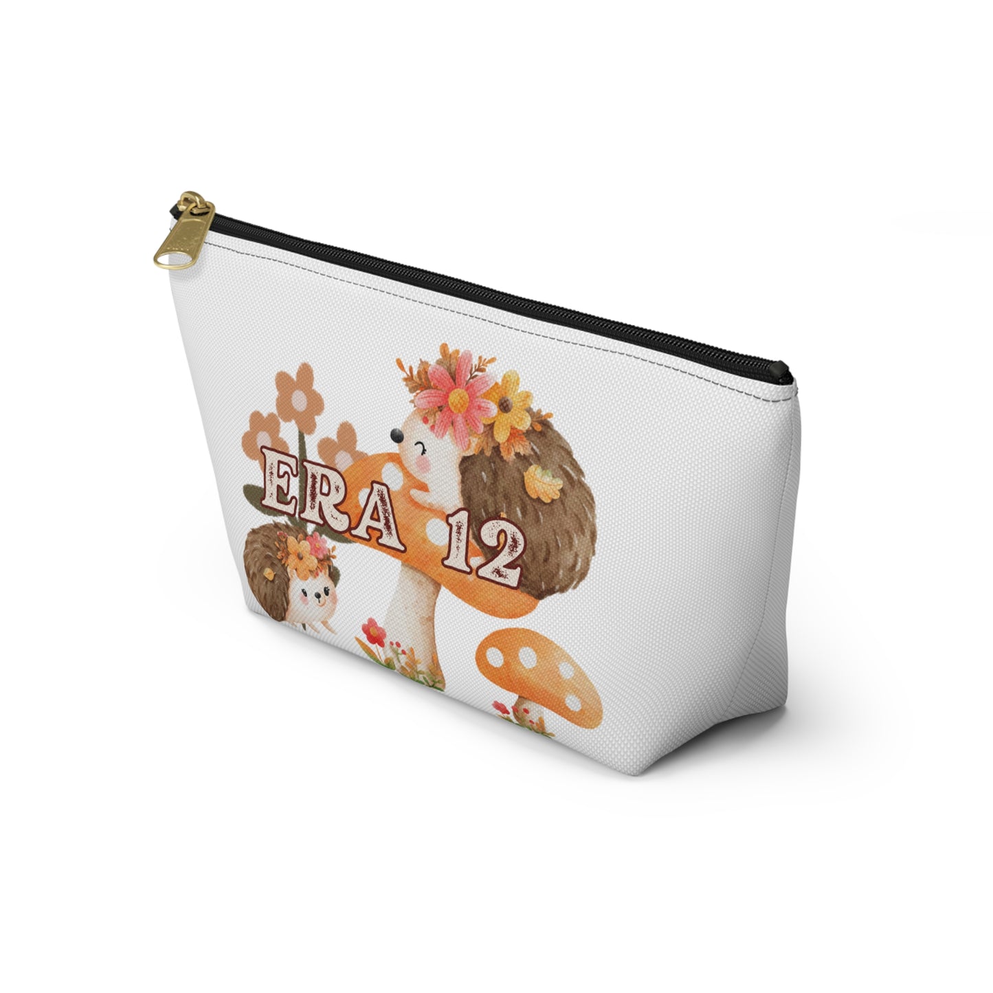 Cute Hedgehog Accessory Pouch, Makeup Bag, Gift for Her, Floral Pouch, Travel Organizer, Eco-friendly