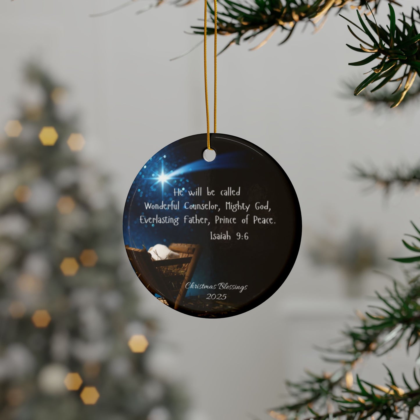 Ceramic Ornaments - Nativity Scene Isaiah 9:6 Christmas Blessings 2025, Nativity ornament, Baby Jesus ornament, Bible verse ornament