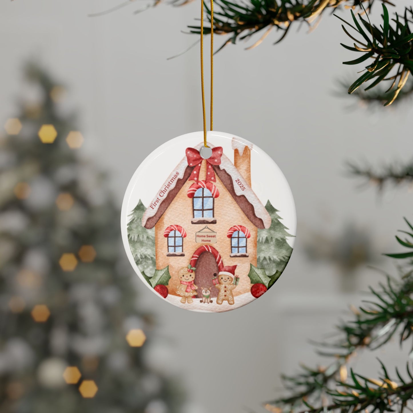 Ceramic Ornaments - Gingerbread House Home Sweet Home Christmas Decor, first Christmas married, first Christmas in home