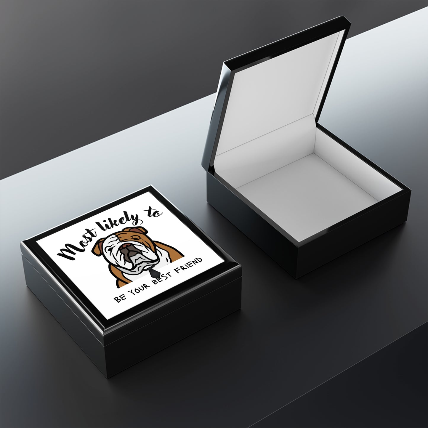 English Bulldog Gift - Personalized Dog-Themed Jewelry Box - Most Likely to Be Your Best Friend