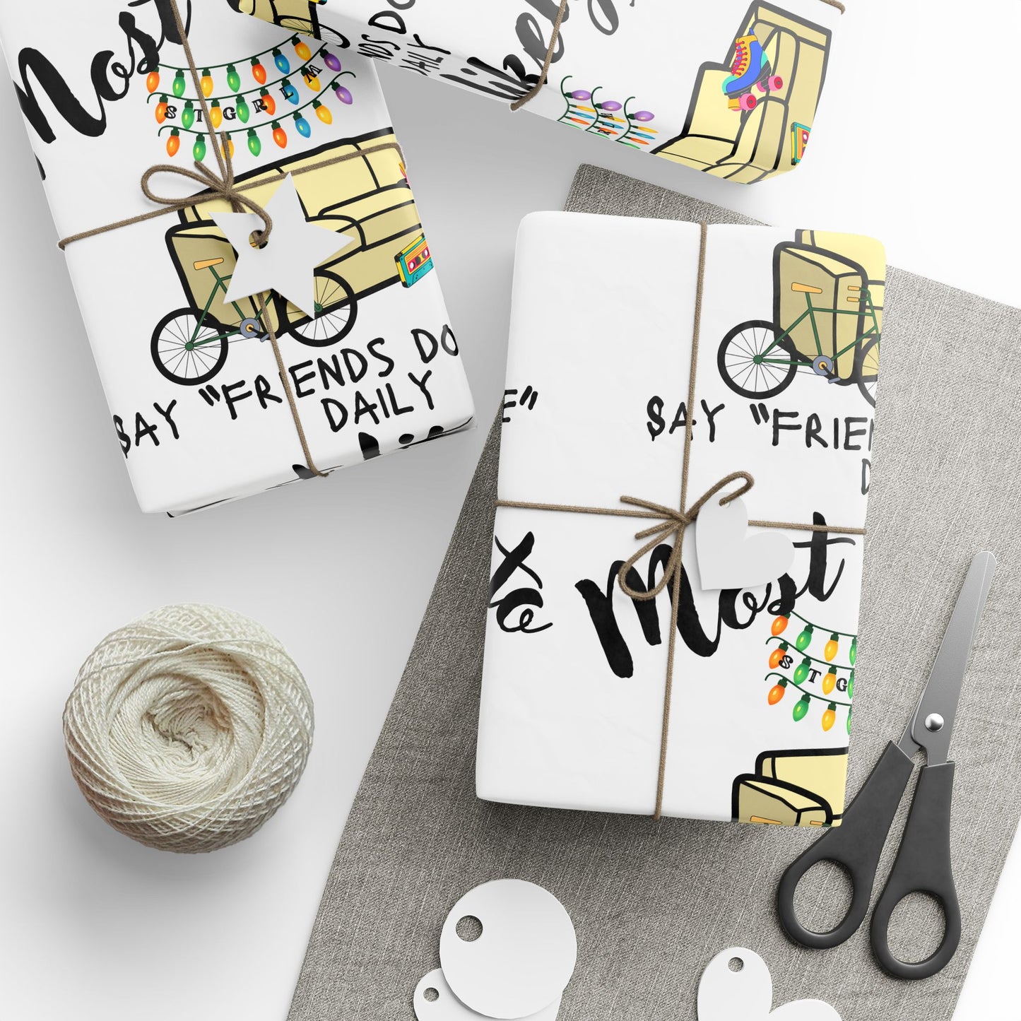 Stranger Things Wrapper, Most Likely to Say Friends Don't Lie, Fun & Whimsical Wrapping Paper for Friends' Celebrations, Gift Wrap, Birthday Parties, Unique Present Decoration, Cute Patterned Wrap