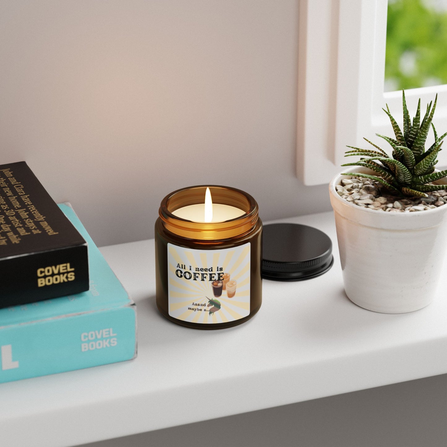 Scented Soy Candle (Multi-Size, Amber Jar), fun loving coffee drinker, unicorn lover, whimsical