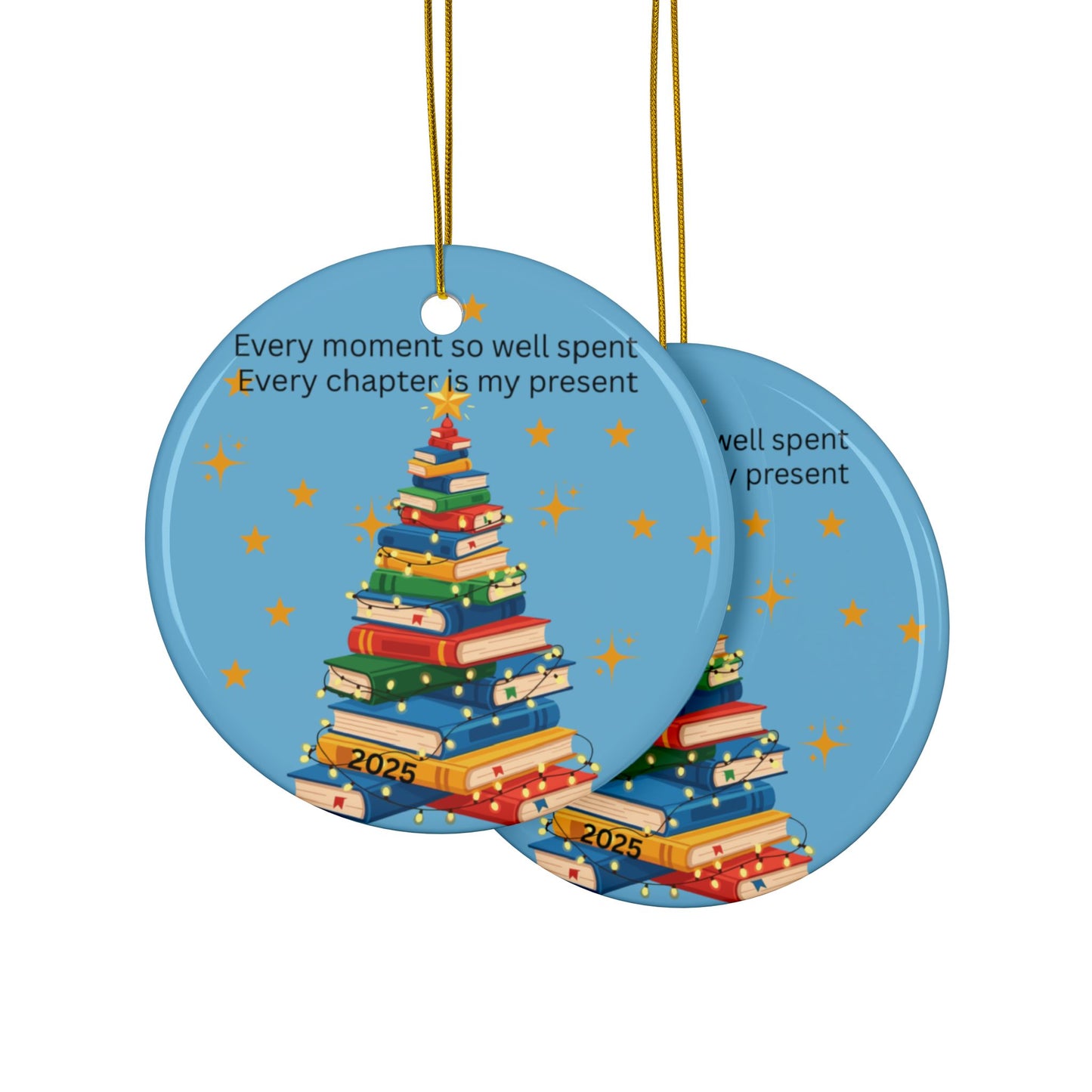 Ceramic Ornaments - Christmas Tree with Lights and Book Quote
