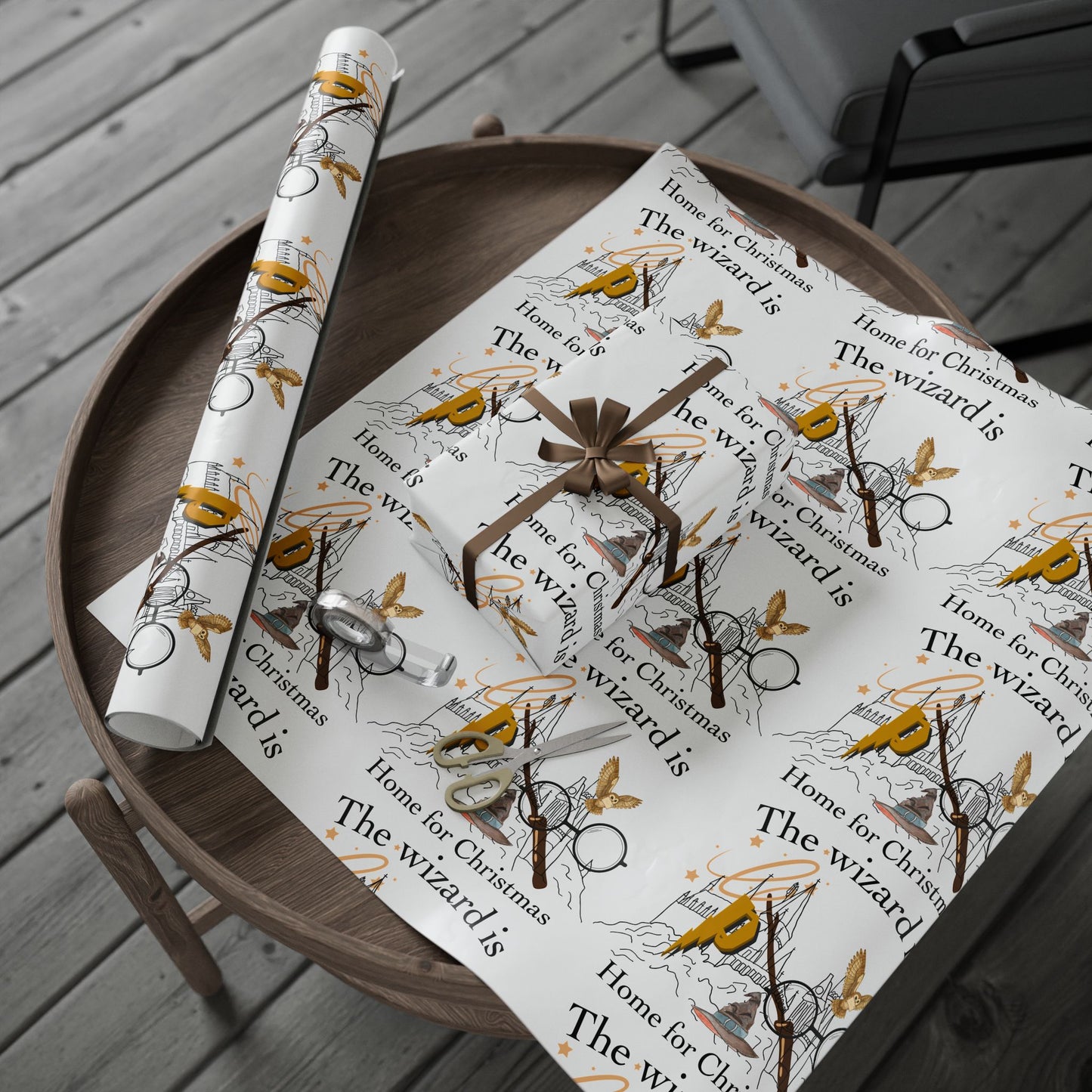 Festive Wrapping Paper, Magical Holiday Gift Wrap, Wizard Theme Wrapping Papers, Unique Christmas Gift Wrap, Home for Christmas Wrapping