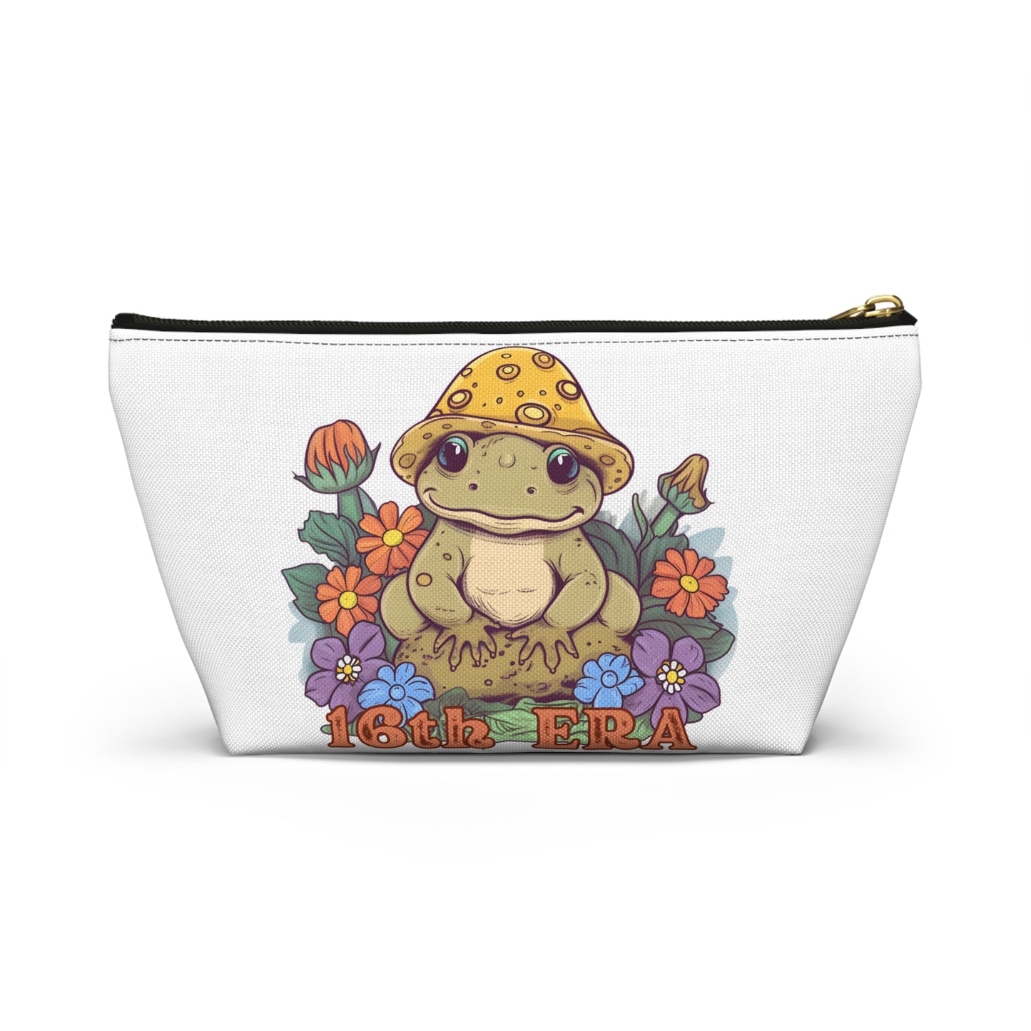 16th Birthday, Sixteenth Birthday, Frog Cosmetic Bag, Cute Frog Accessory Pouch with Floral Design | 16th Era Small Bag for Organizing, Makeup, Travel, Gifts