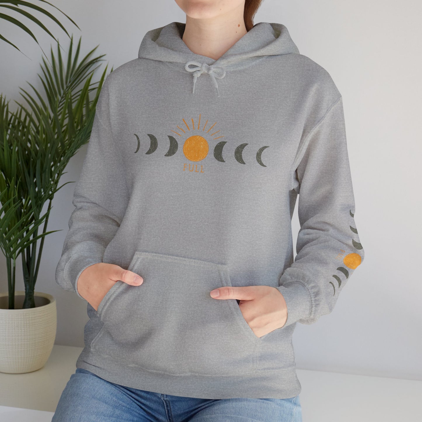 Moon Phase Sun Hoodie — Celestial Phases Graphic Pullover