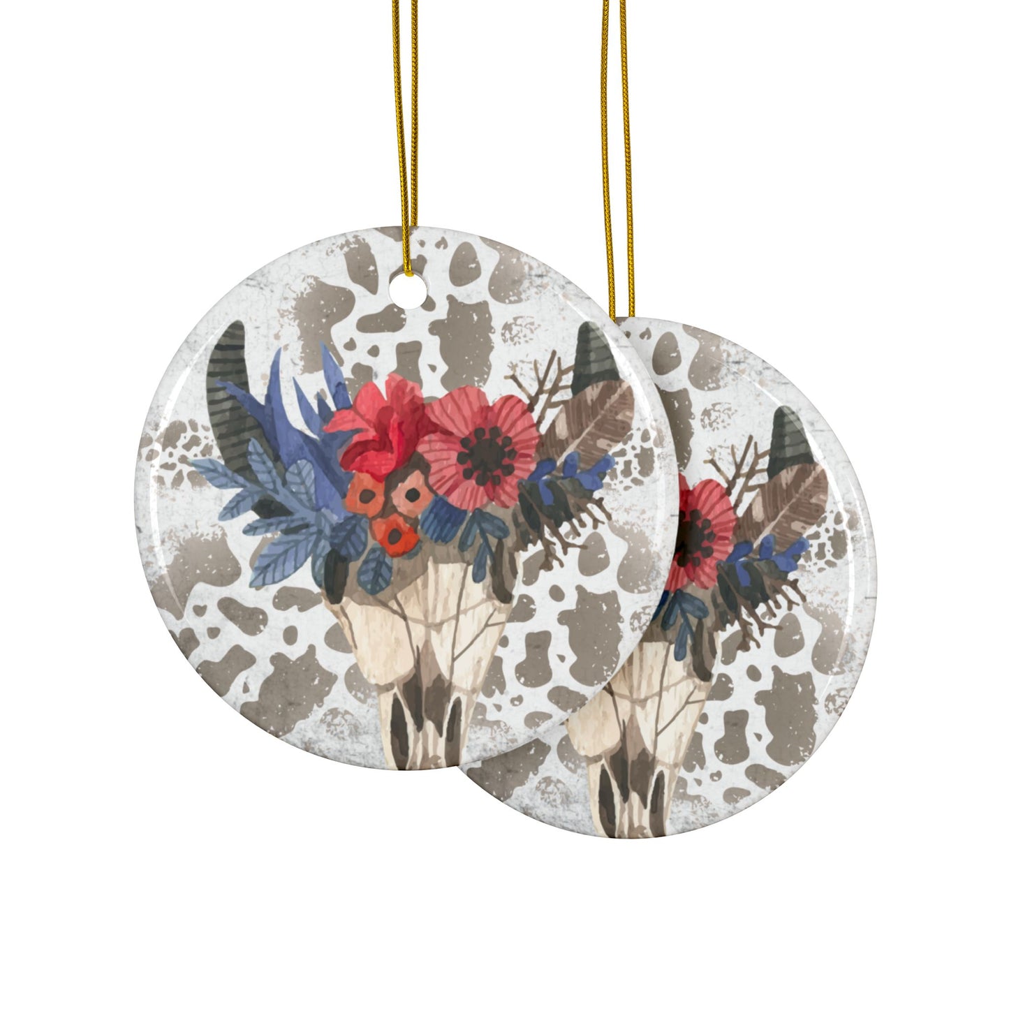 Ornament Cow Skull with Flowers