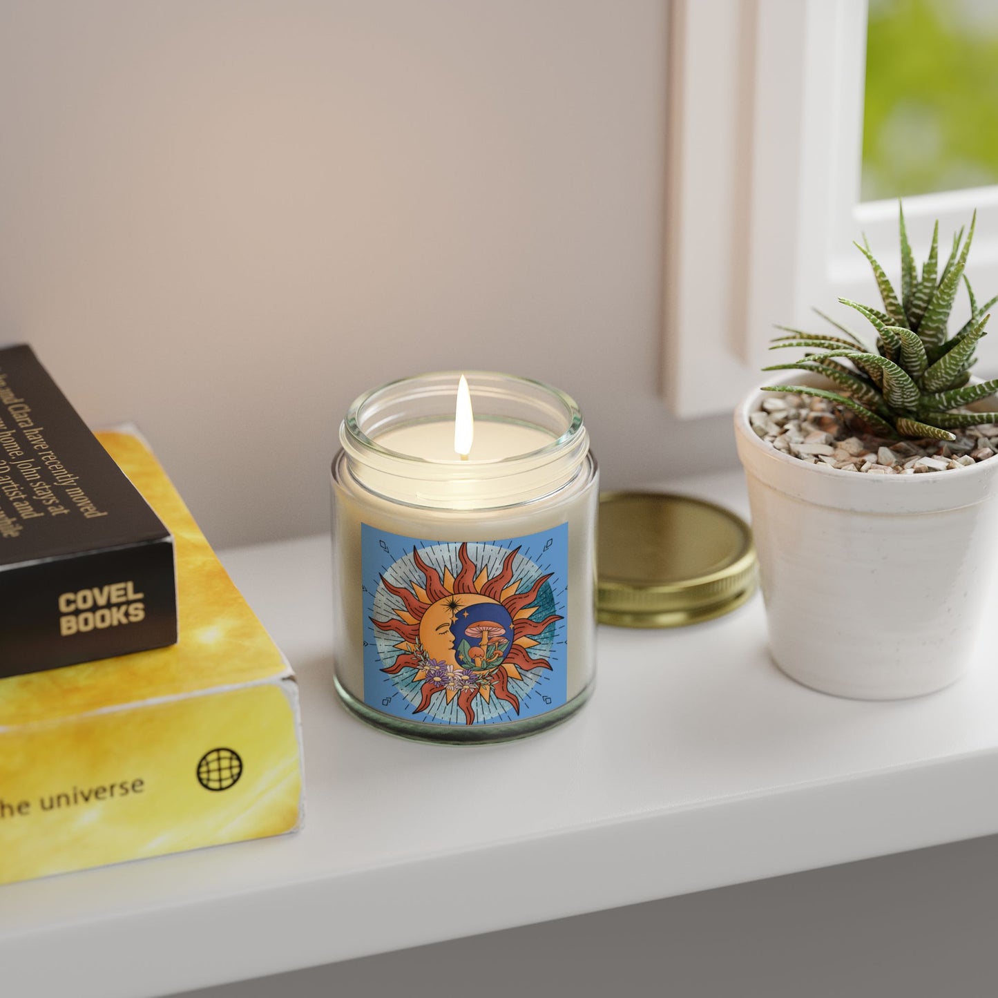 Celestial merch, Celestial Candle, Sunshine Scented Candles - Vibrant Coconut Apricot Wax, Relaxation, Gift, Home Decor, Yoga, Meditation