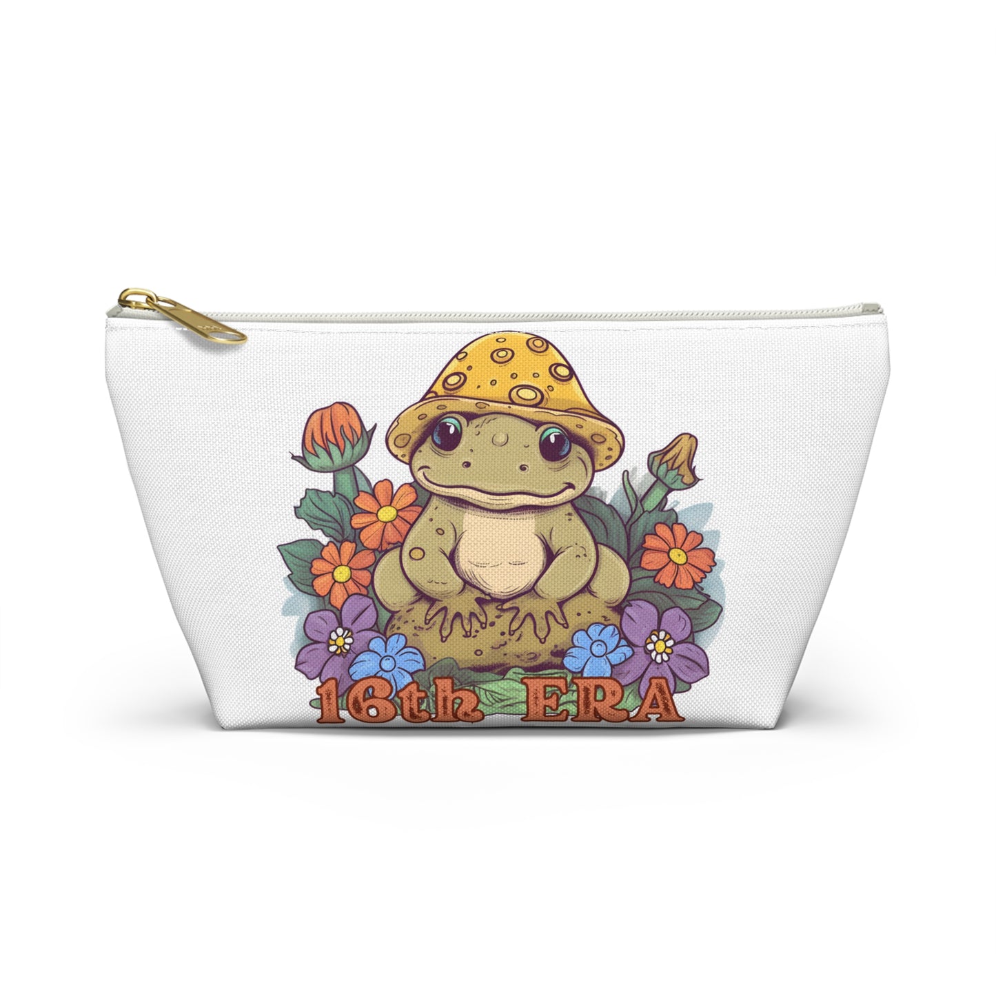 16th Birthday, Sixteenth Birthday, Frog Cosmetic Bag, Cute Frog Accessory Pouch with Floral Design | 16th Era Small Bag for Organizing, Makeup, Travel, Gifts