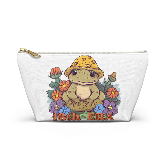 16th Birthday, Sixteenth Birthday, Frog Cosmetic Bag, Cute Frog Accessory Pouch with Floral Design | 16th Era Small Bag for Organizing, Makeup, Travel, Gifts