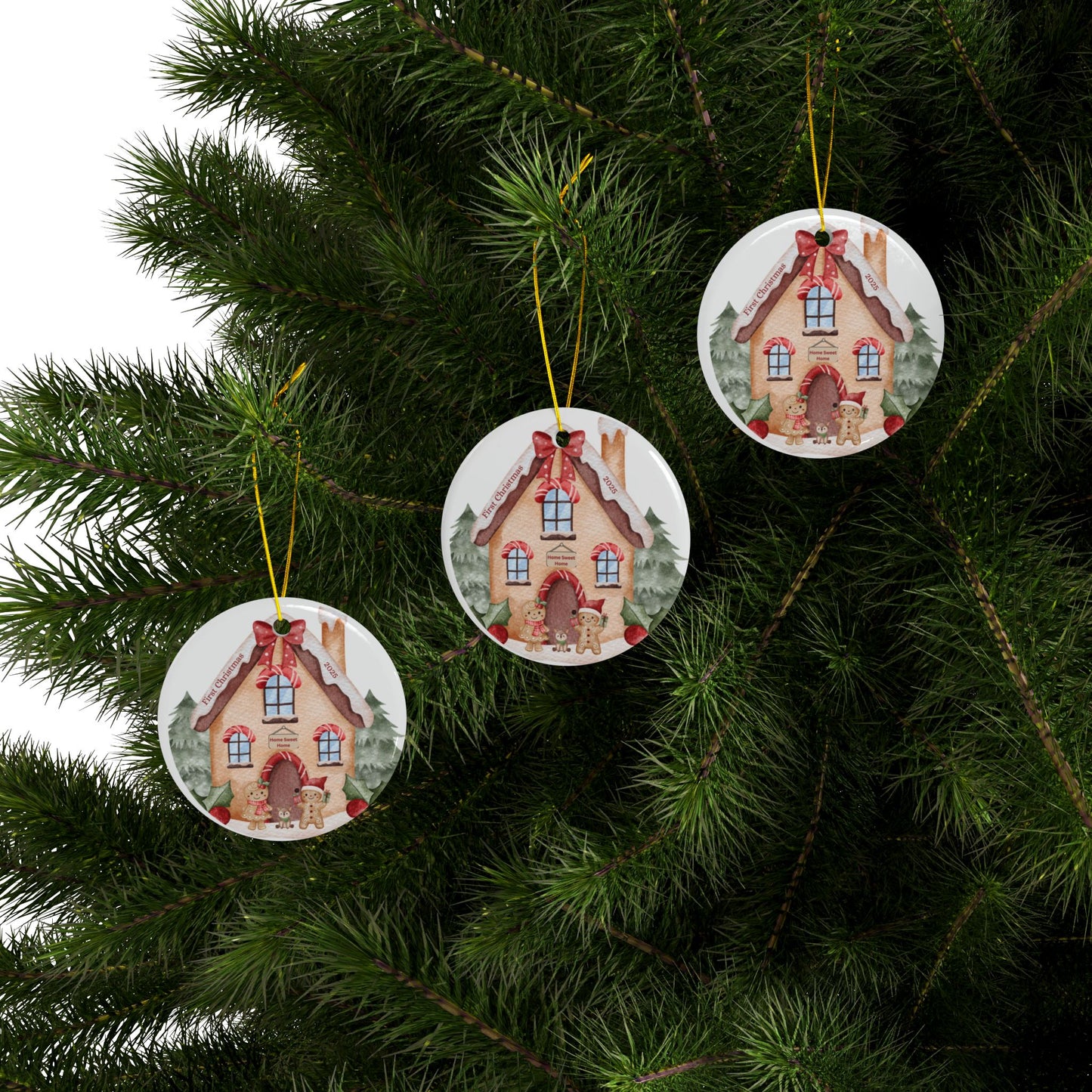 Ceramic Ornaments - Gingerbread House Home Sweet Home Christmas Decor, first Christmas married, first Christmas in home
