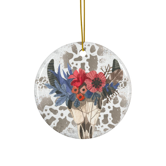 Ornament Cow Skull with Flowers