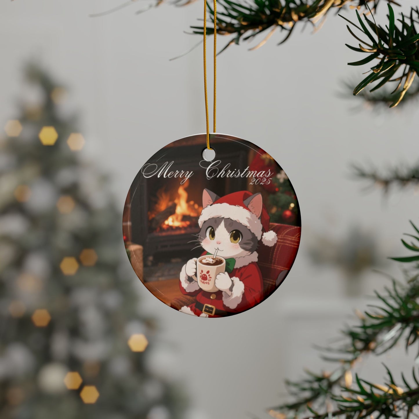 Ceramic Holiday Ornaments, Cute Cat Design, Merry Christmas Decor, Festive Home Accents, Gift for Cat Lovers, Christmas Tree Ornaments